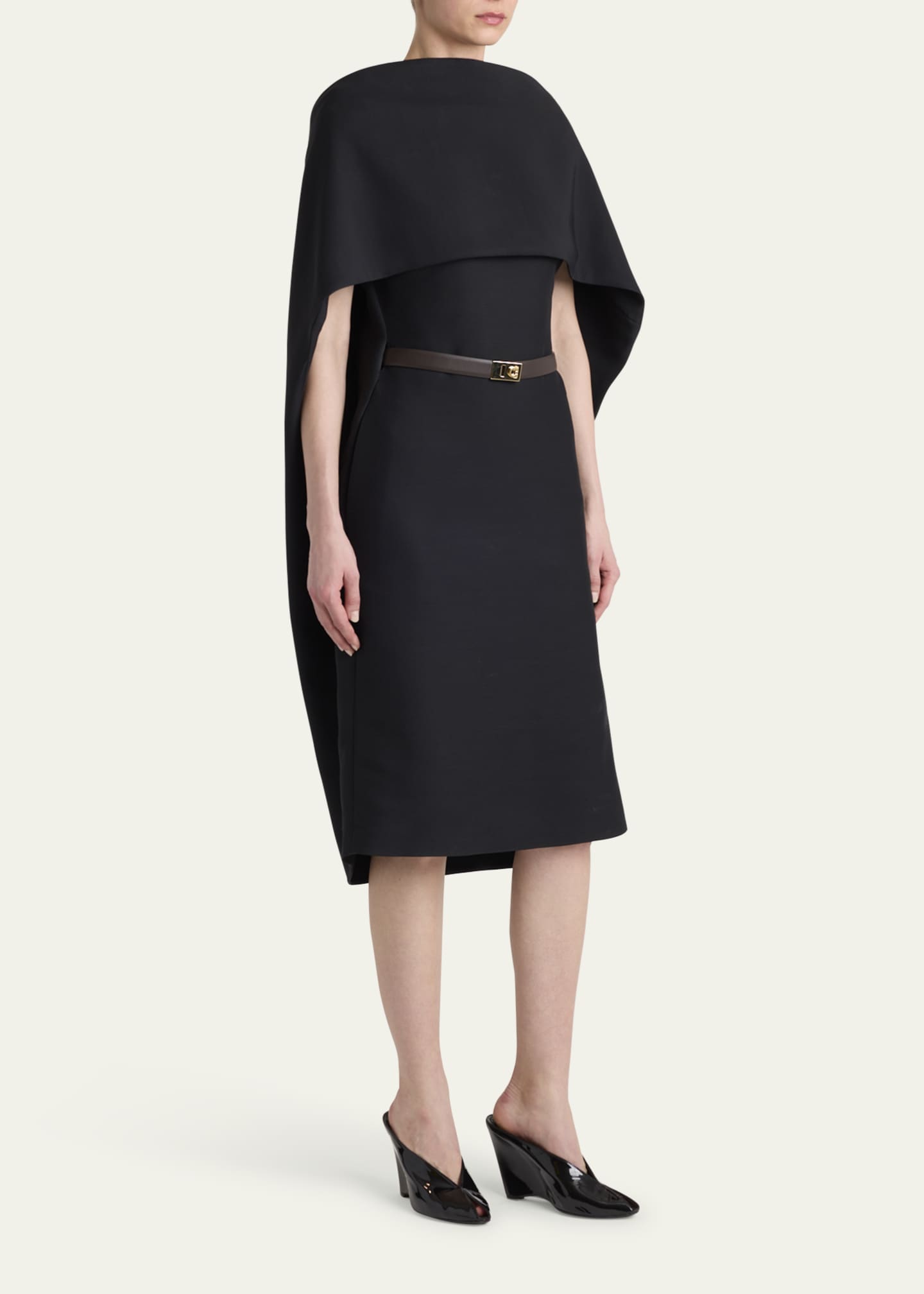 Ferragamo V-Back Cape Midi Dress - Bergdorf Goodman