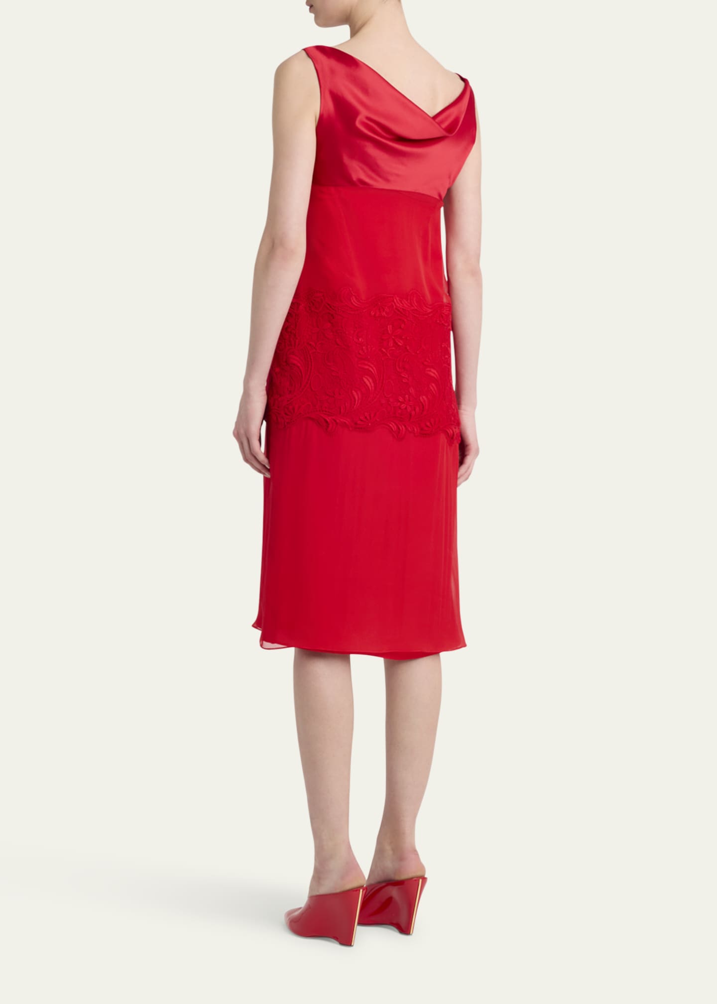 Ferragamo Lace-Panel Silk Chiffon Midi Dress - New Red