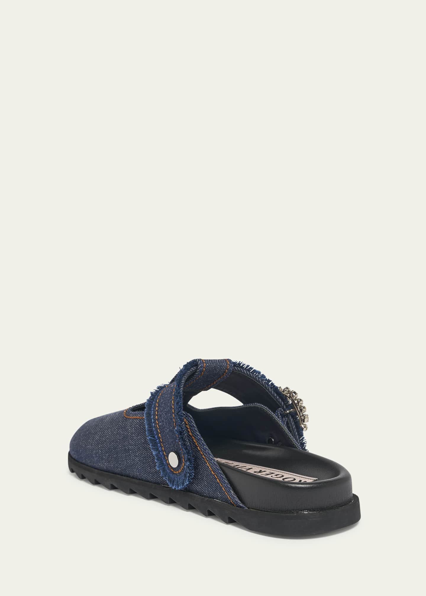 Roger Vivier Denim Crystal Buckle T-Strap Mule Clogs Image 2 of 4