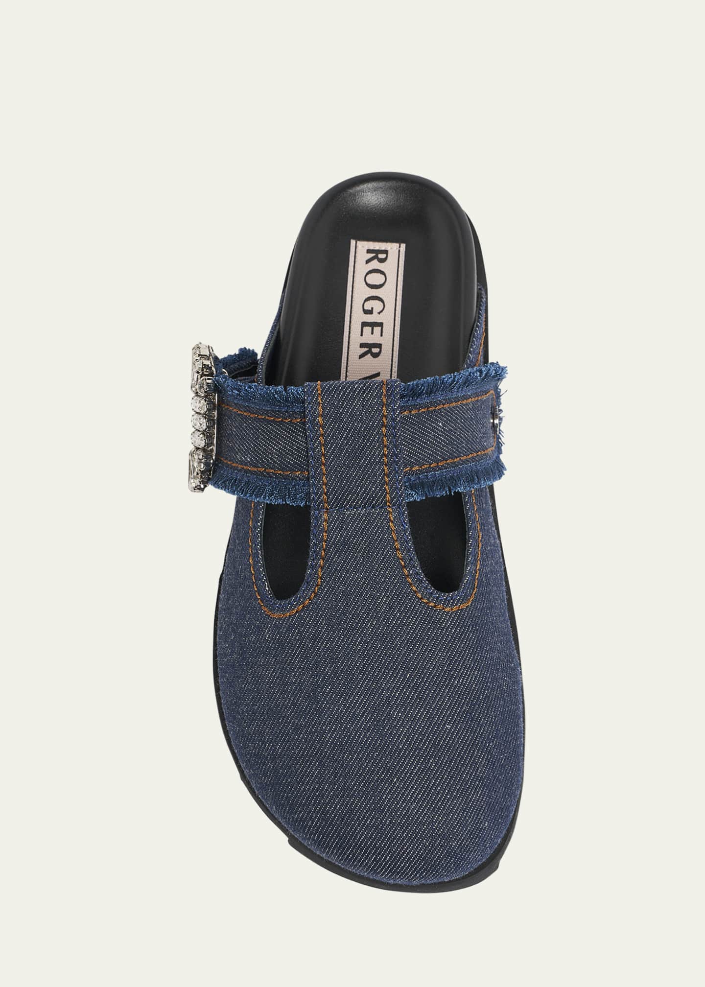 Roger Vivier Denim Crystal Buckle T-Strap Mule Clogs Image 4 of 4