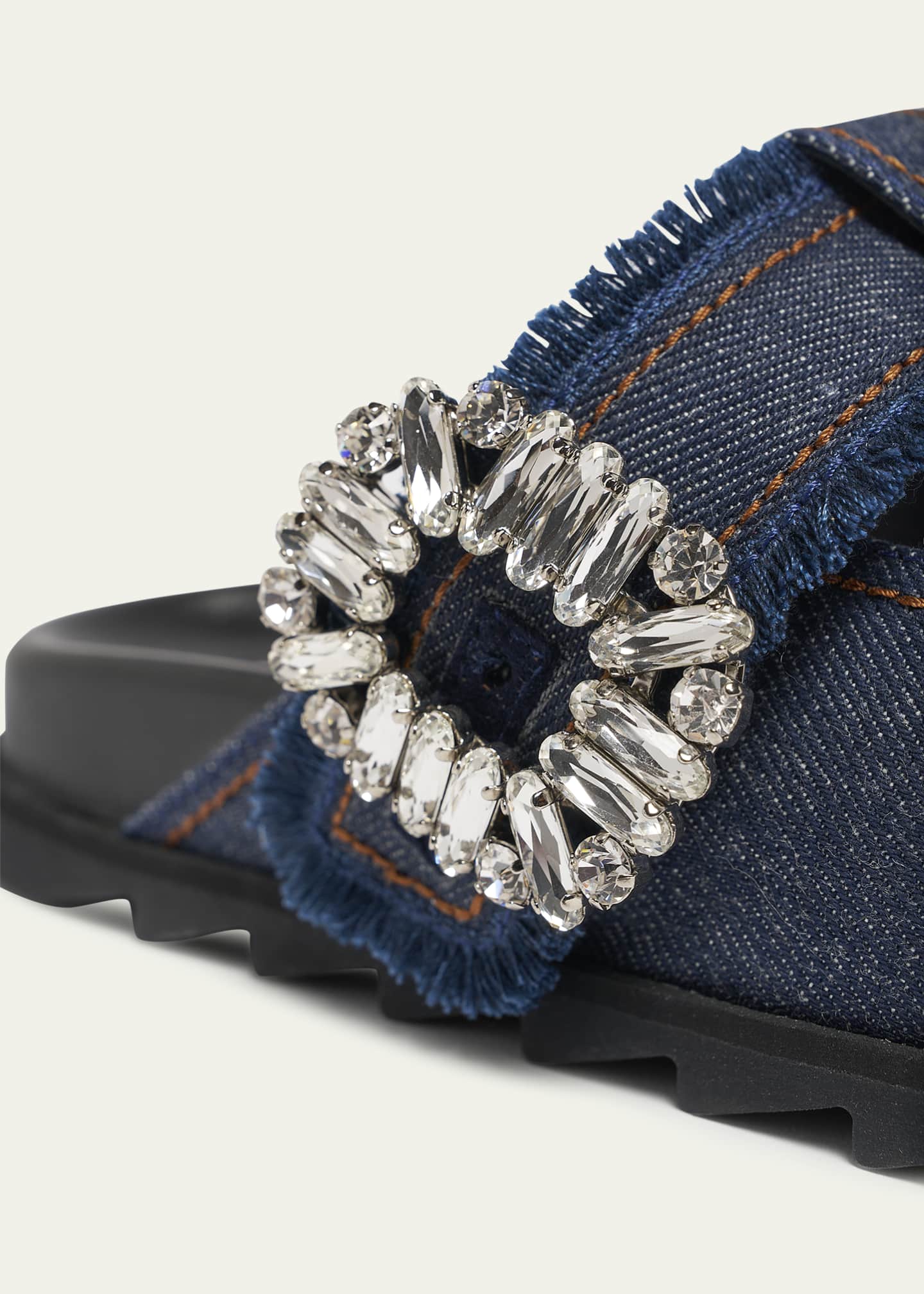 Roger Vivier Denim Crystal Buckle T-Strap Mule Clogs Image 3 of 4