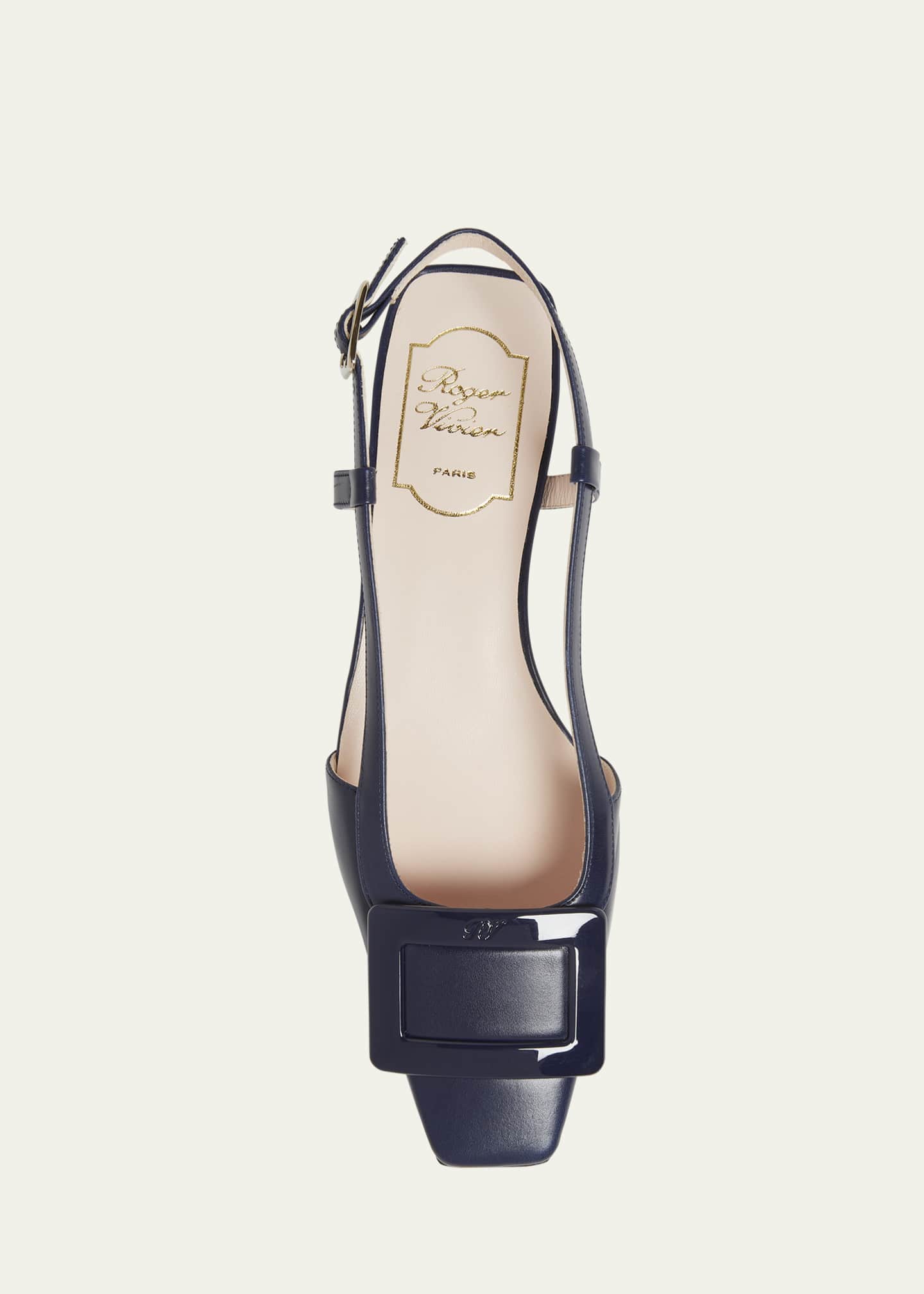 Roger Vivier Belle Vivier Leather Buckle Kitten-Heel Slingback