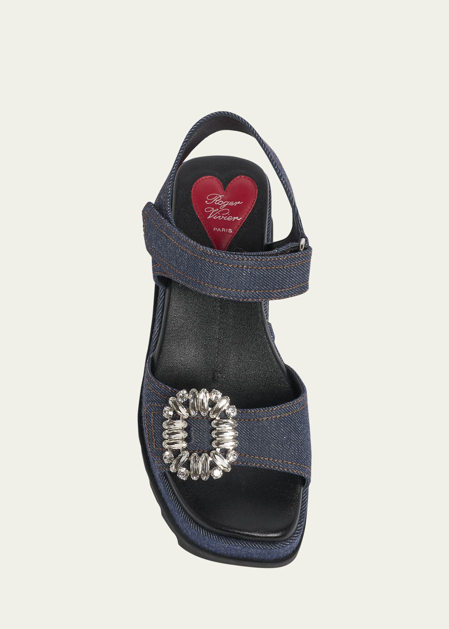 Roger Vivier Denim Strass Wedge Sandals Image 4 of 4