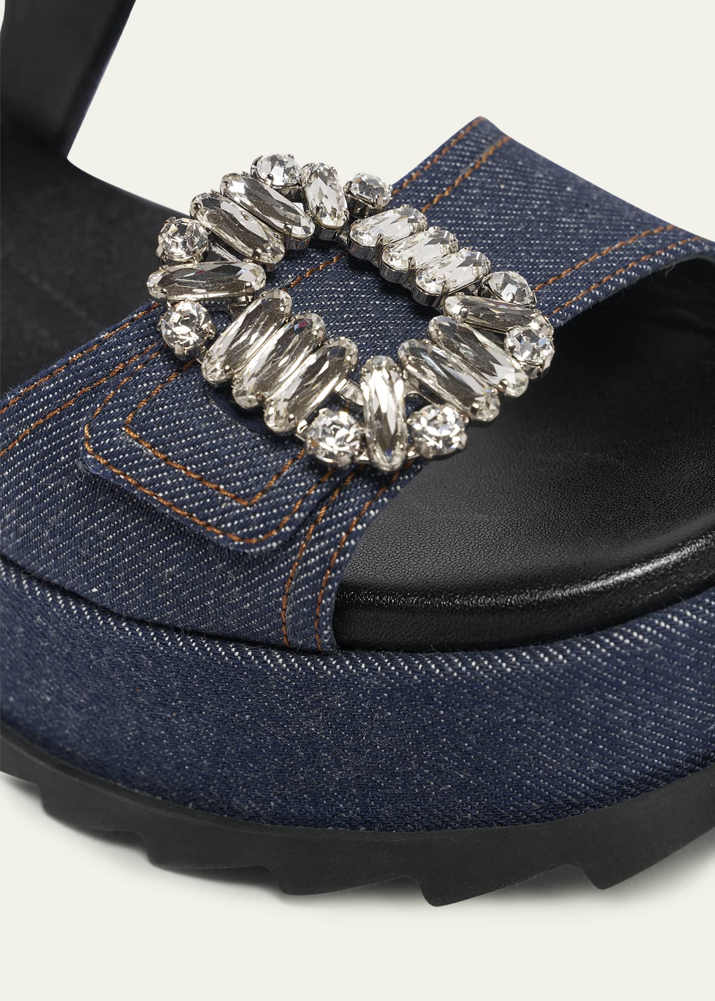 Roger Vivier Denim Strass Wedge Sandals Image 3 of 4