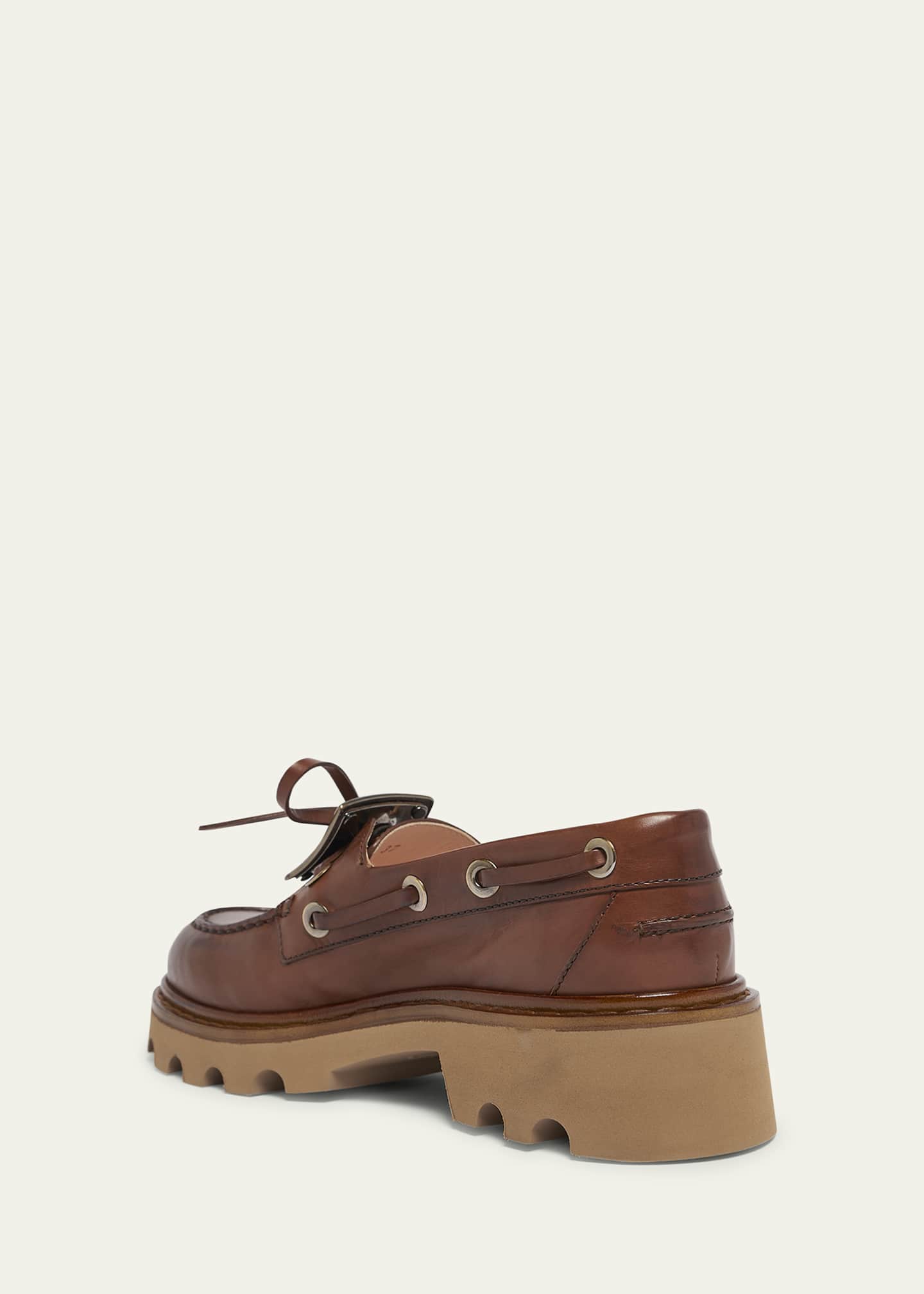 Viv Ranger Leather Buckle Lug-Sole Boat Loafers