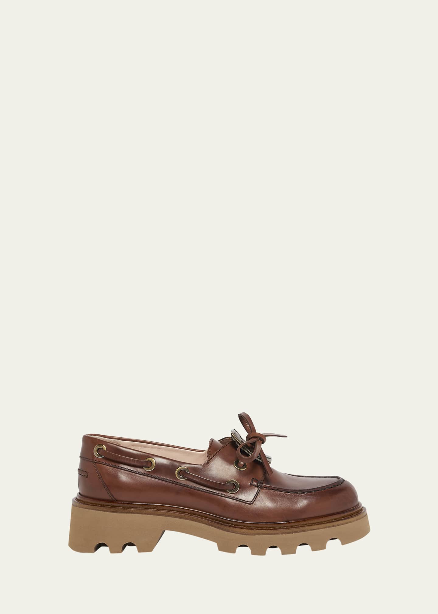 Viv Ranger Leather Buckle Lug-Sole Boat Loafers