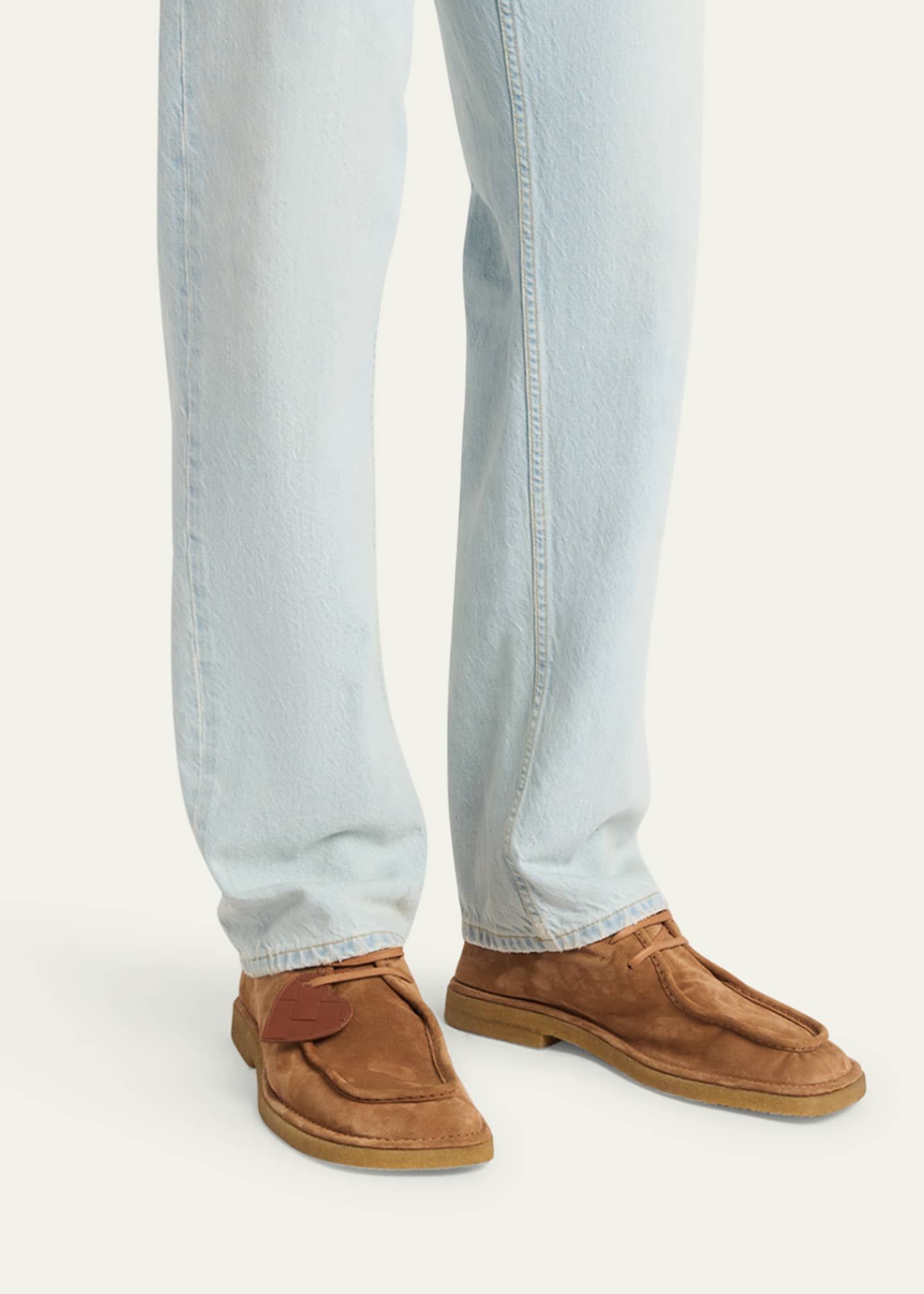 Bottega Veneta Men's Daddy Suede Lace-Up Loafers with Intrecciato Leather Charm Image 2 of 6