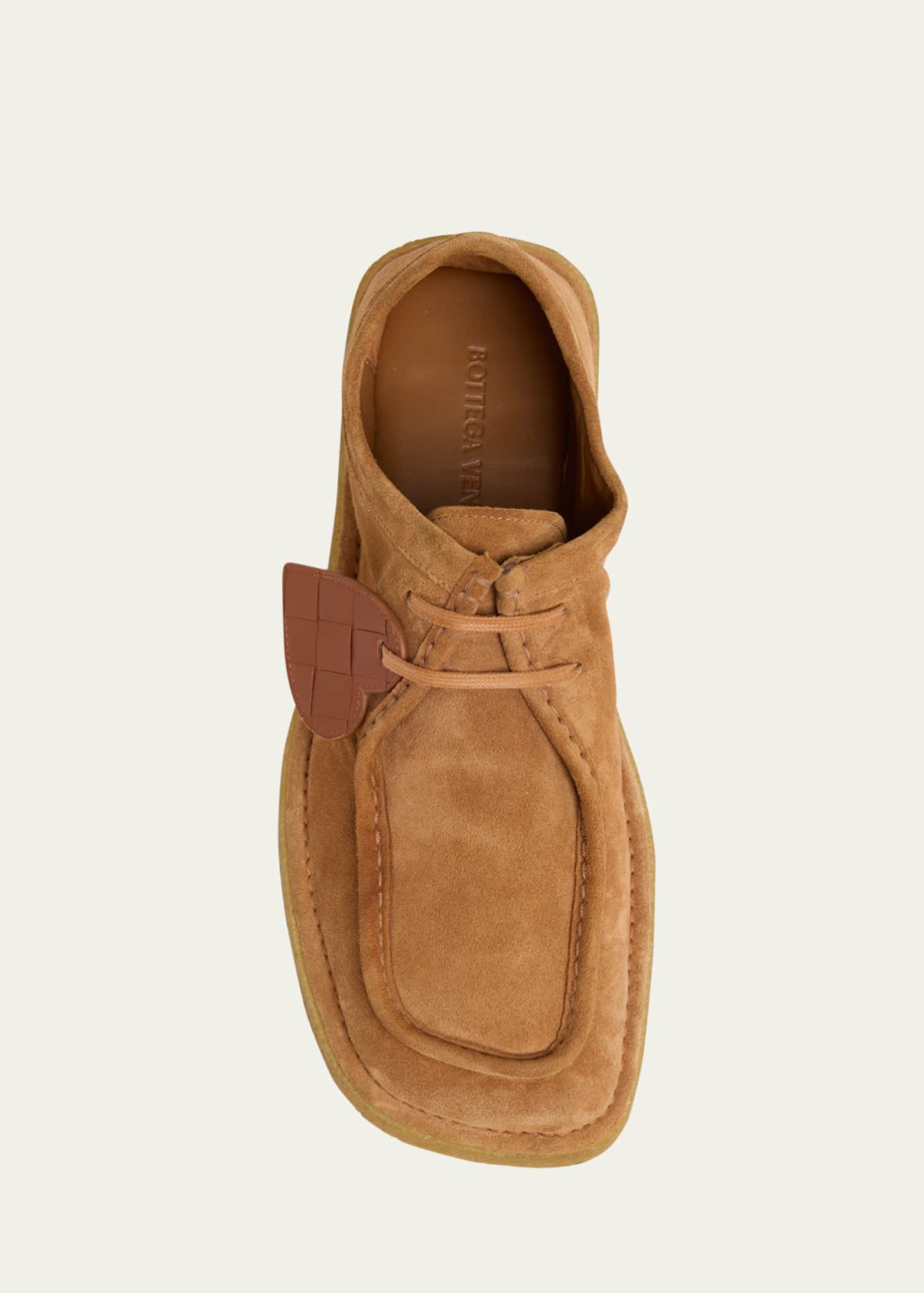 Bottega Veneta Men's Daddy Suede Lace-Up Loafers with Intrecciato Leather Charm Image 6 of 6