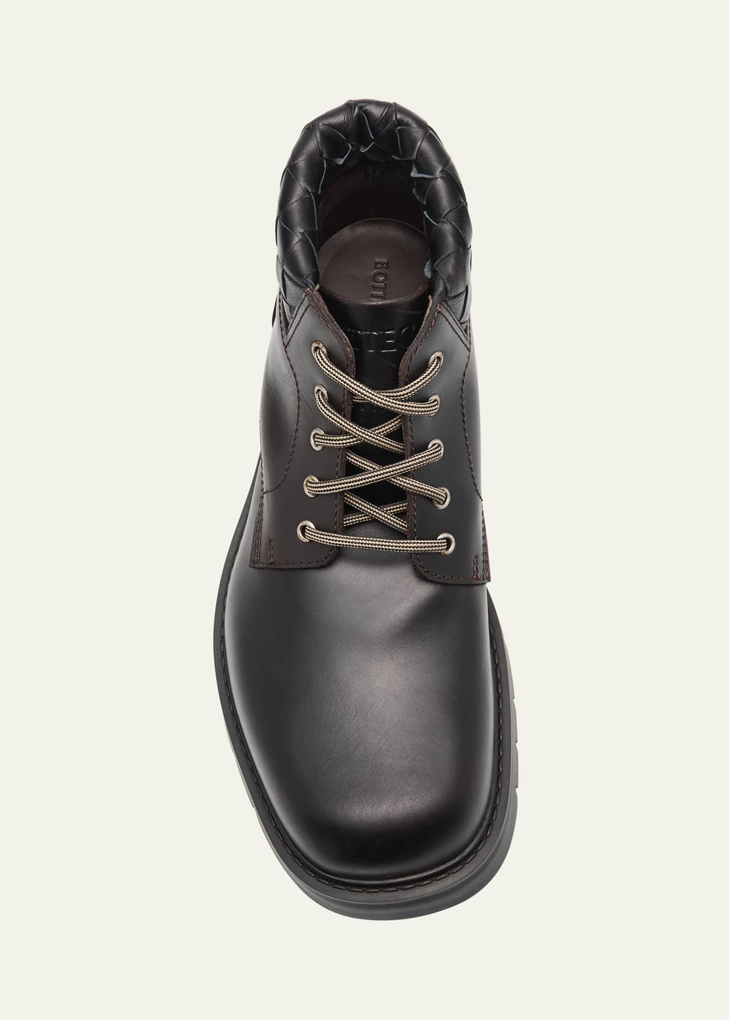 Bottega Veneta Men's Haddock Intrecciato-Collar Leather Lace-Up