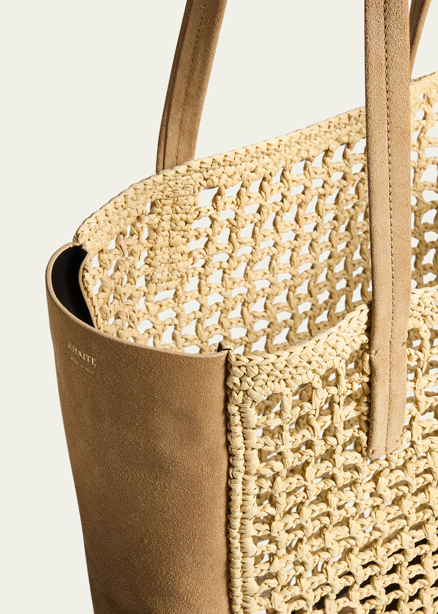 Khaite Zoe Raffia and Suede Tote Bag Image 3 of 3