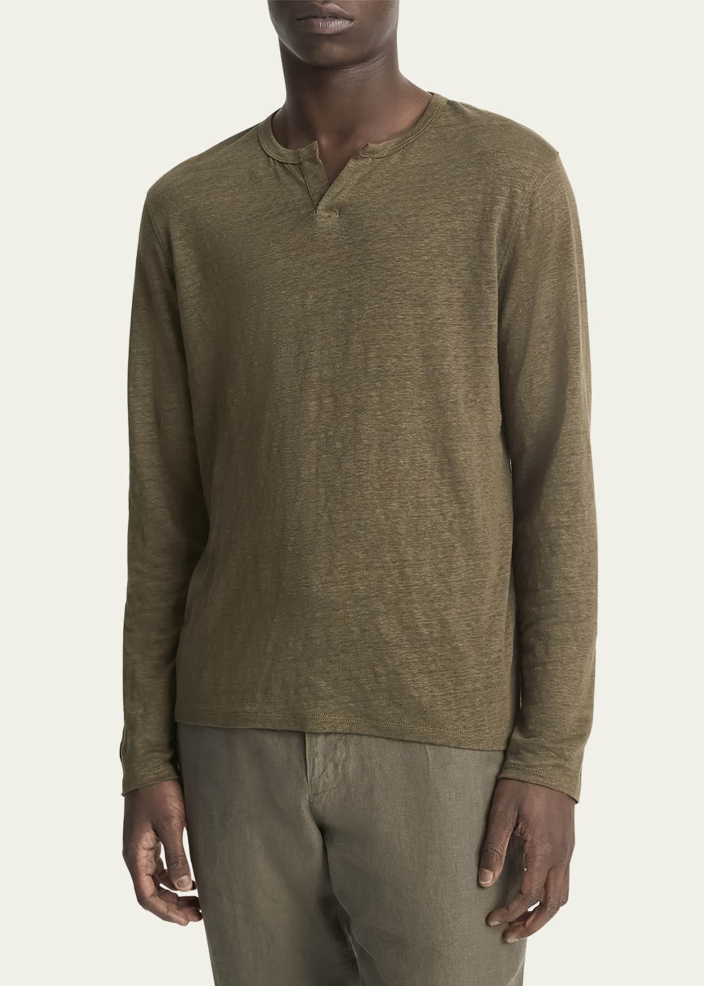 Vince Men's Split-Neck Linen T-Shirt Image 2 of 5