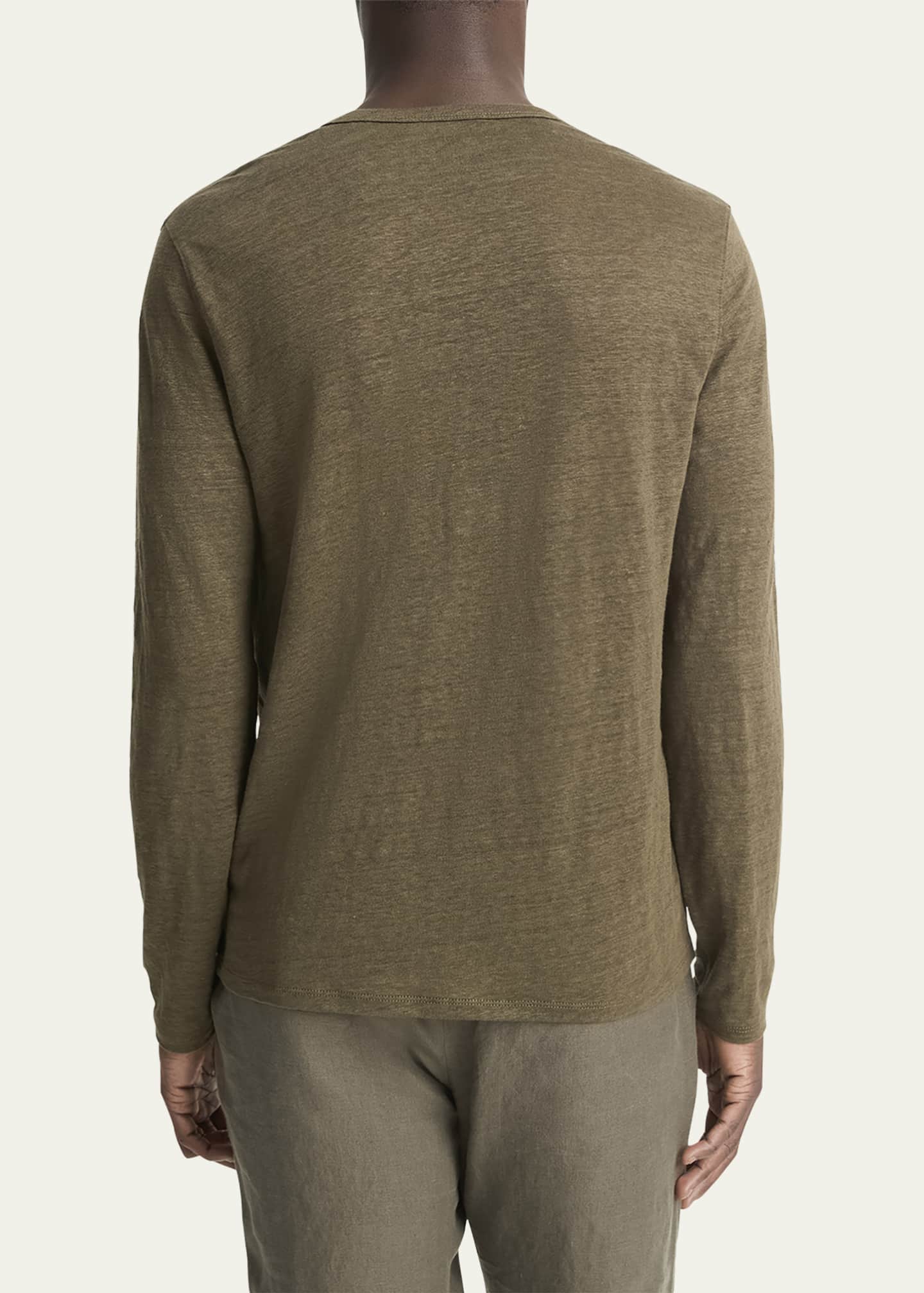 Vince Men's Split-Neck Linen T-Shirt Image 3 of 5