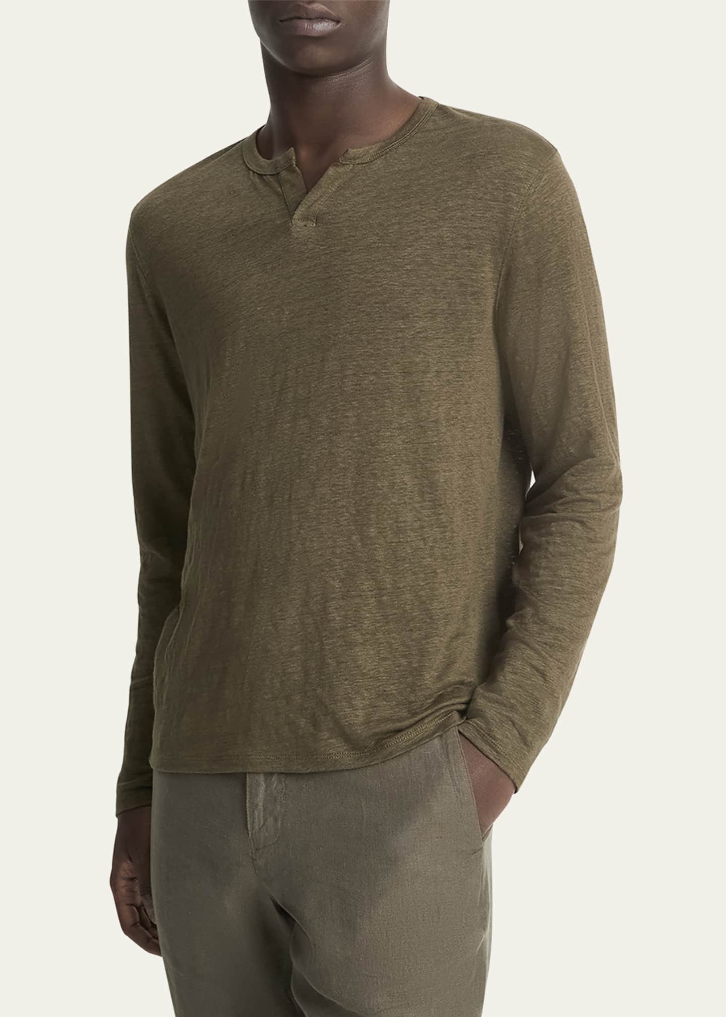 Vince Men's Split-Neck Linen T-Shirt Image 4 of 5