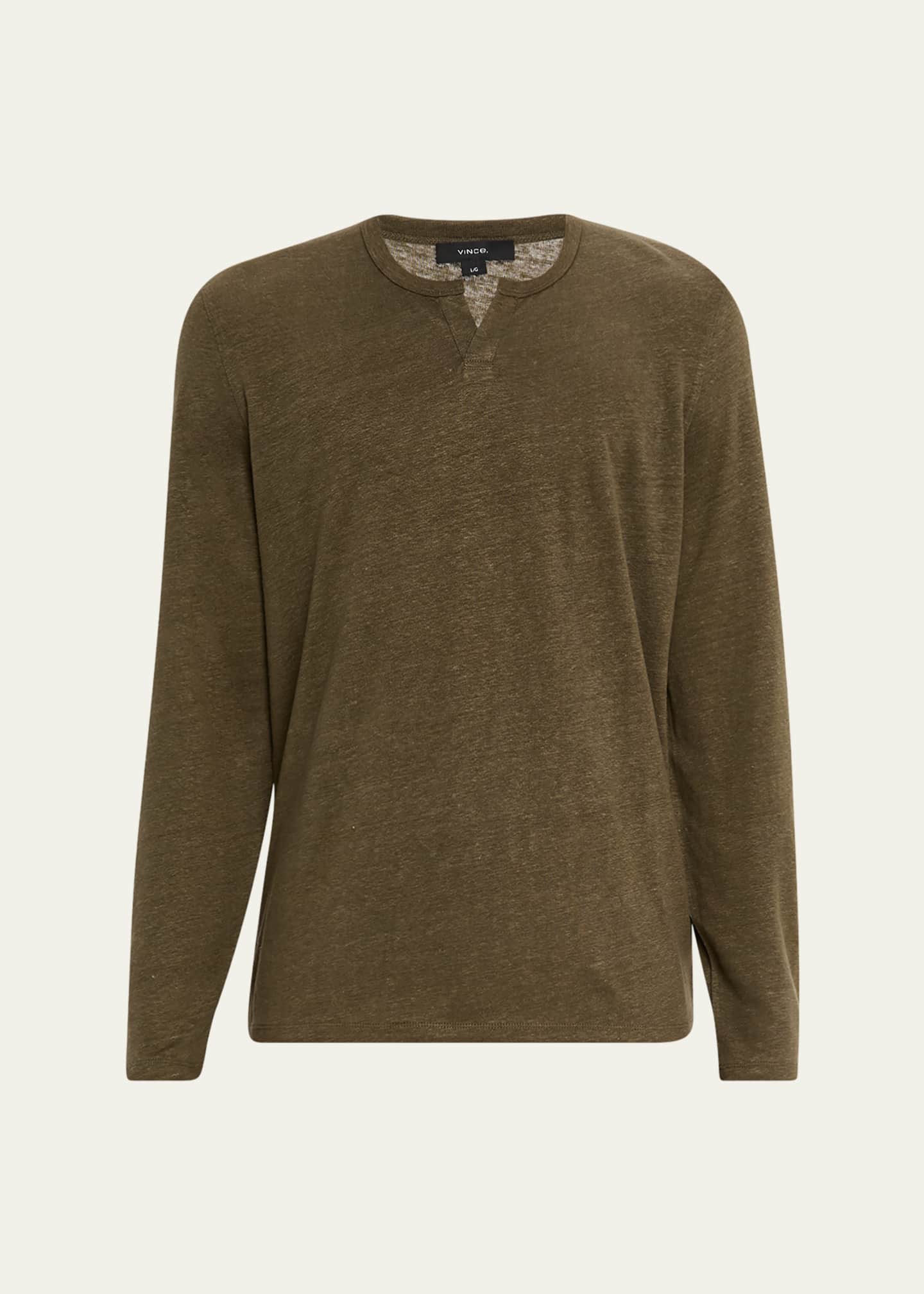 Vince Men's Split-Neck Linen T-Shirt Image 1 of 5