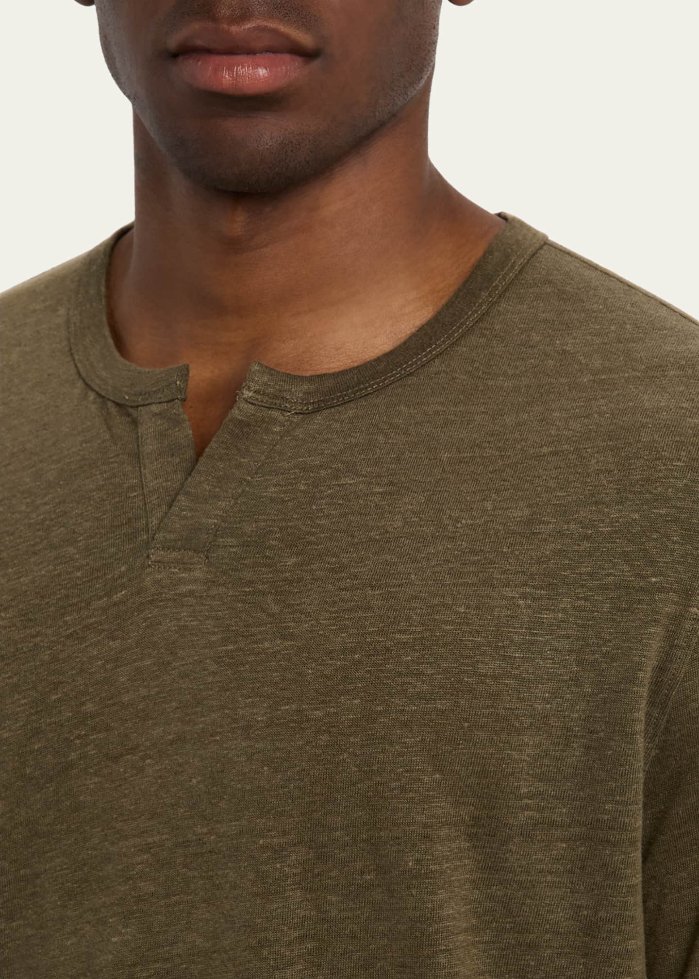 Vince Men's Split-Neck Linen T-Shirt Image 5 of 5