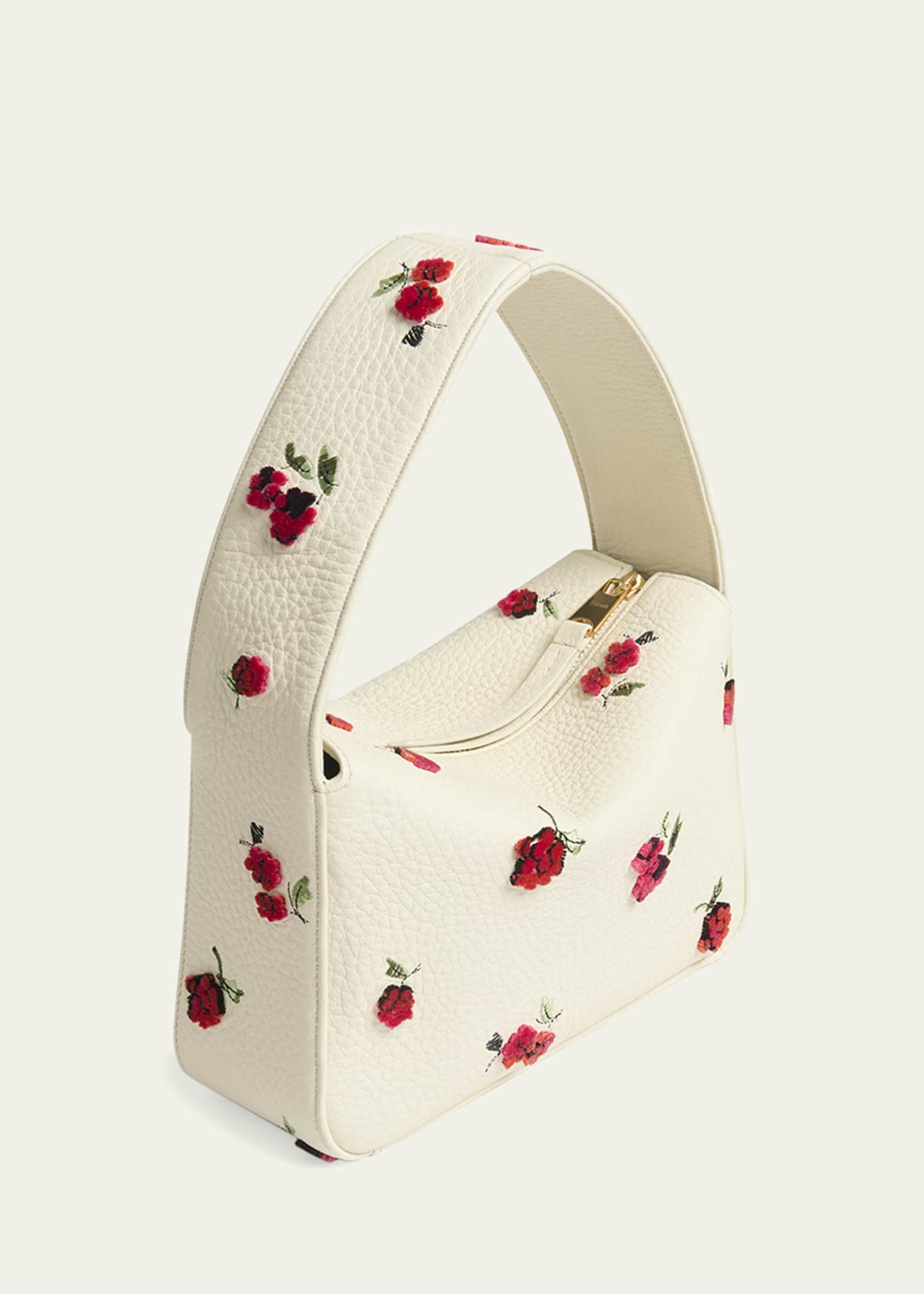 Khaite Elena Raspberry Applique Leather Shoulder Bag Image 2 of 3