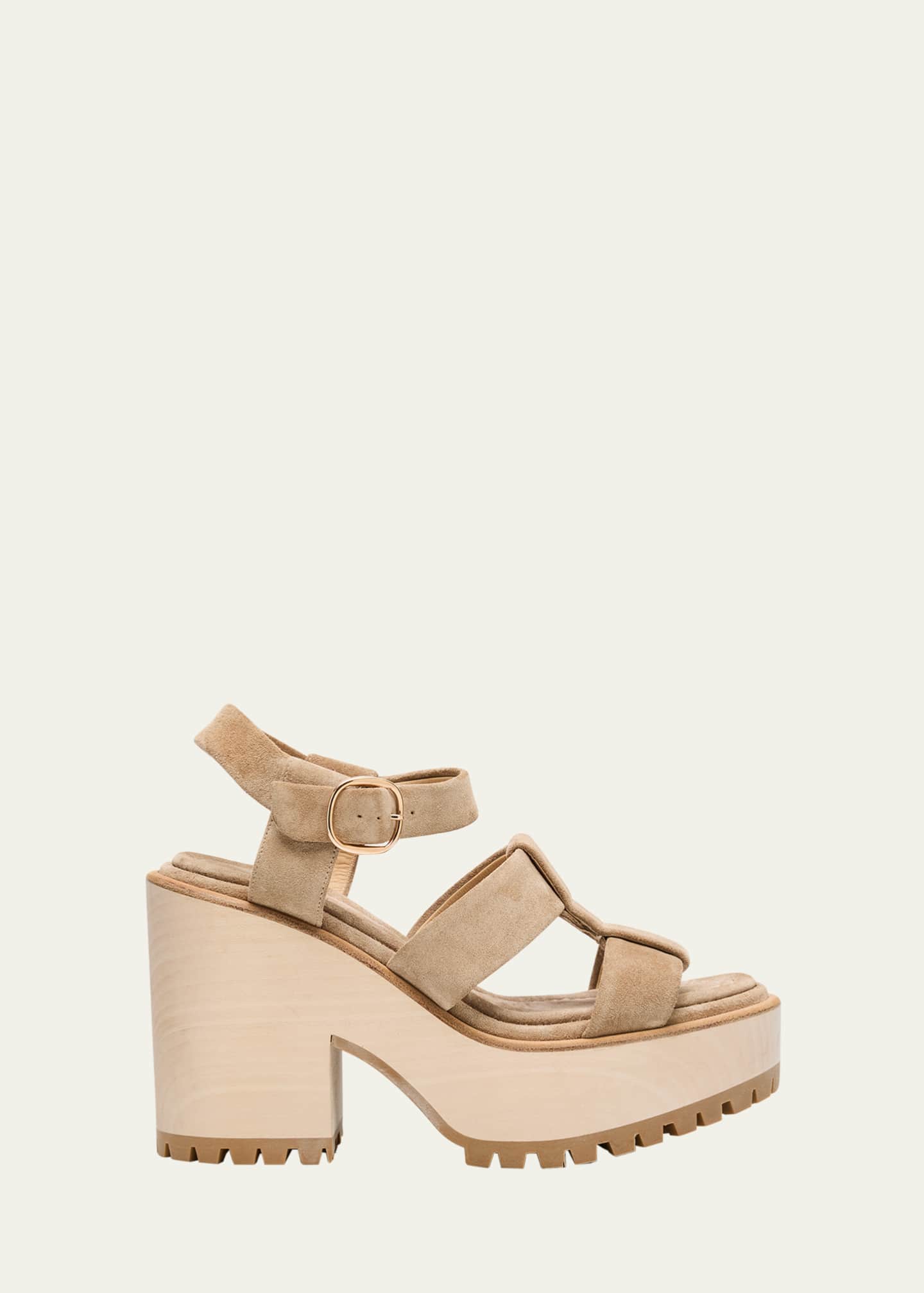 Gabriela Hearst Hera Suede Platform Block-Heel Sandals Image 1 of 4