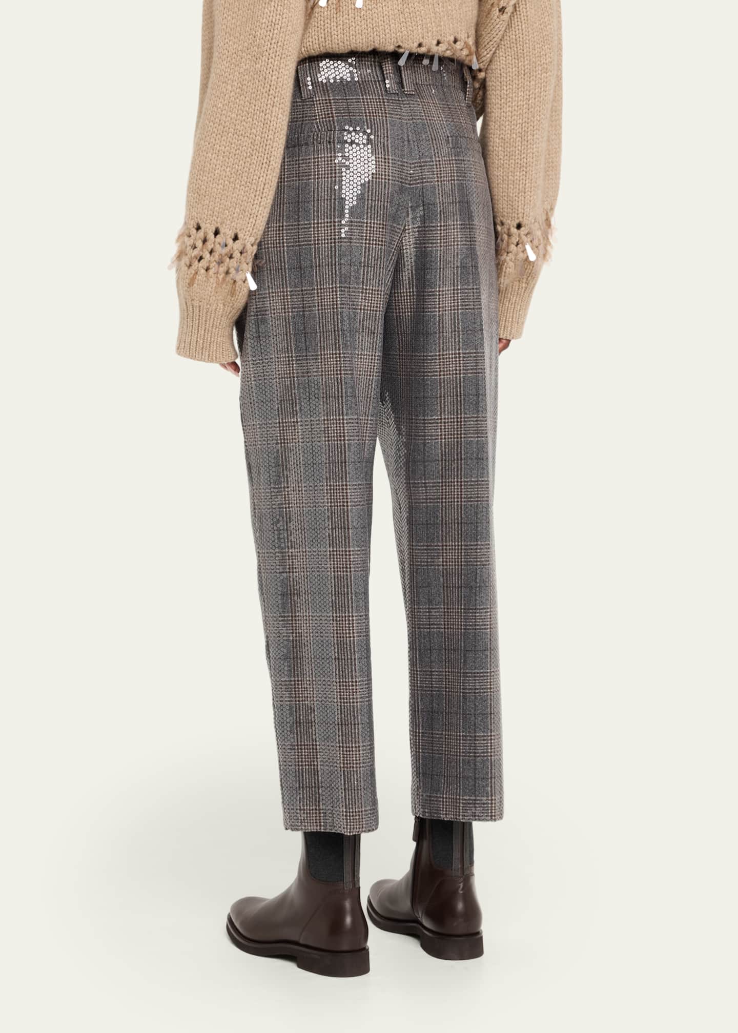 Brunello Cucinelli Wool Prince Of Wales Baggy Straight-Leg Ankle Pull-On Pants Image 3 of 5