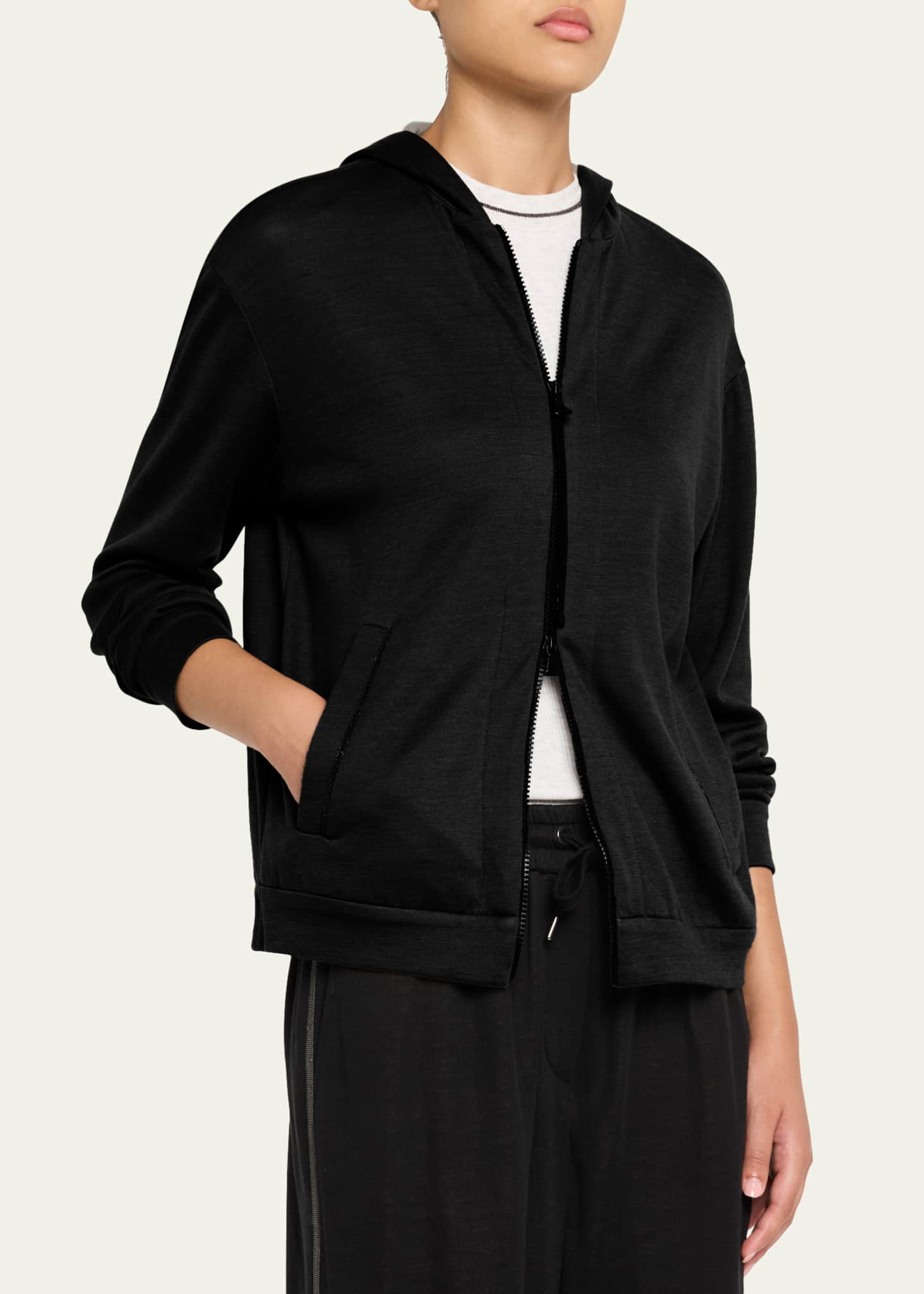 Brunello Cucinelli Monili-Trim Cotton-Silk Felpa Zip Hooded Jacket Image 4 of 5