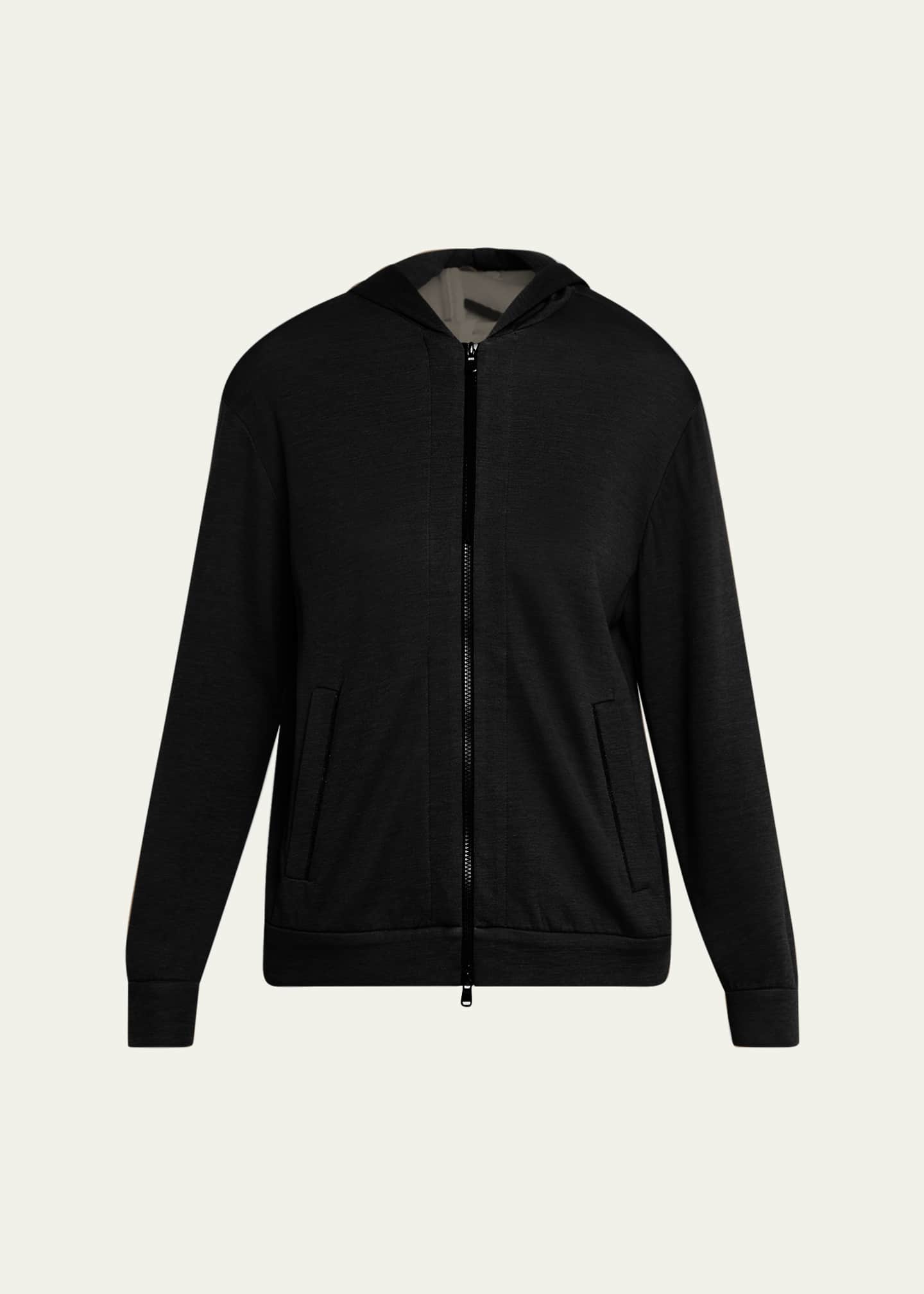 Brunello Cucinelli Monili-Trim Cotton-Silk Felpa Zip Hooded Jacket Image 1 of 5