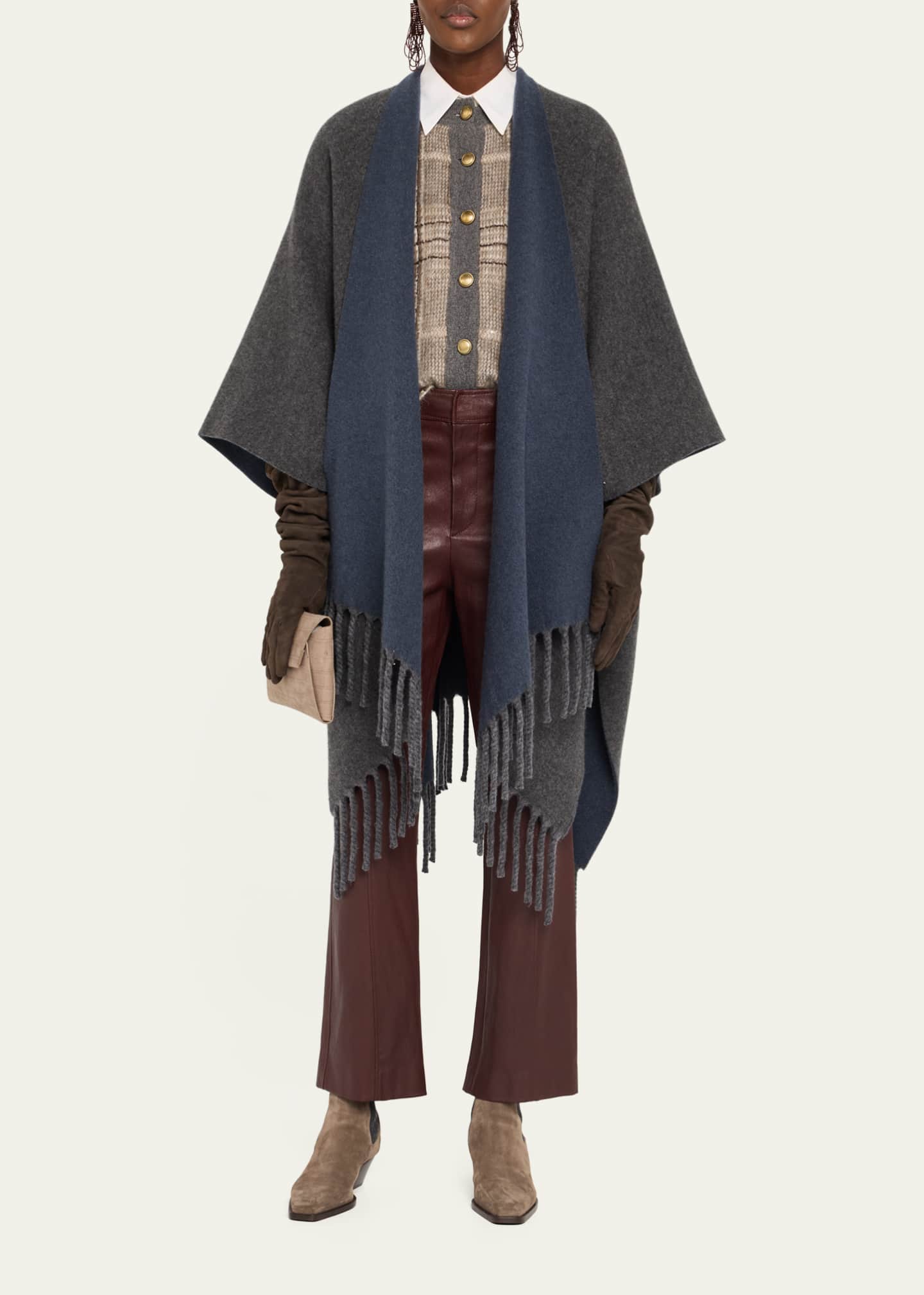 Brunello Cucinelli Reversible Cashmere Poncho Image 2 of 5