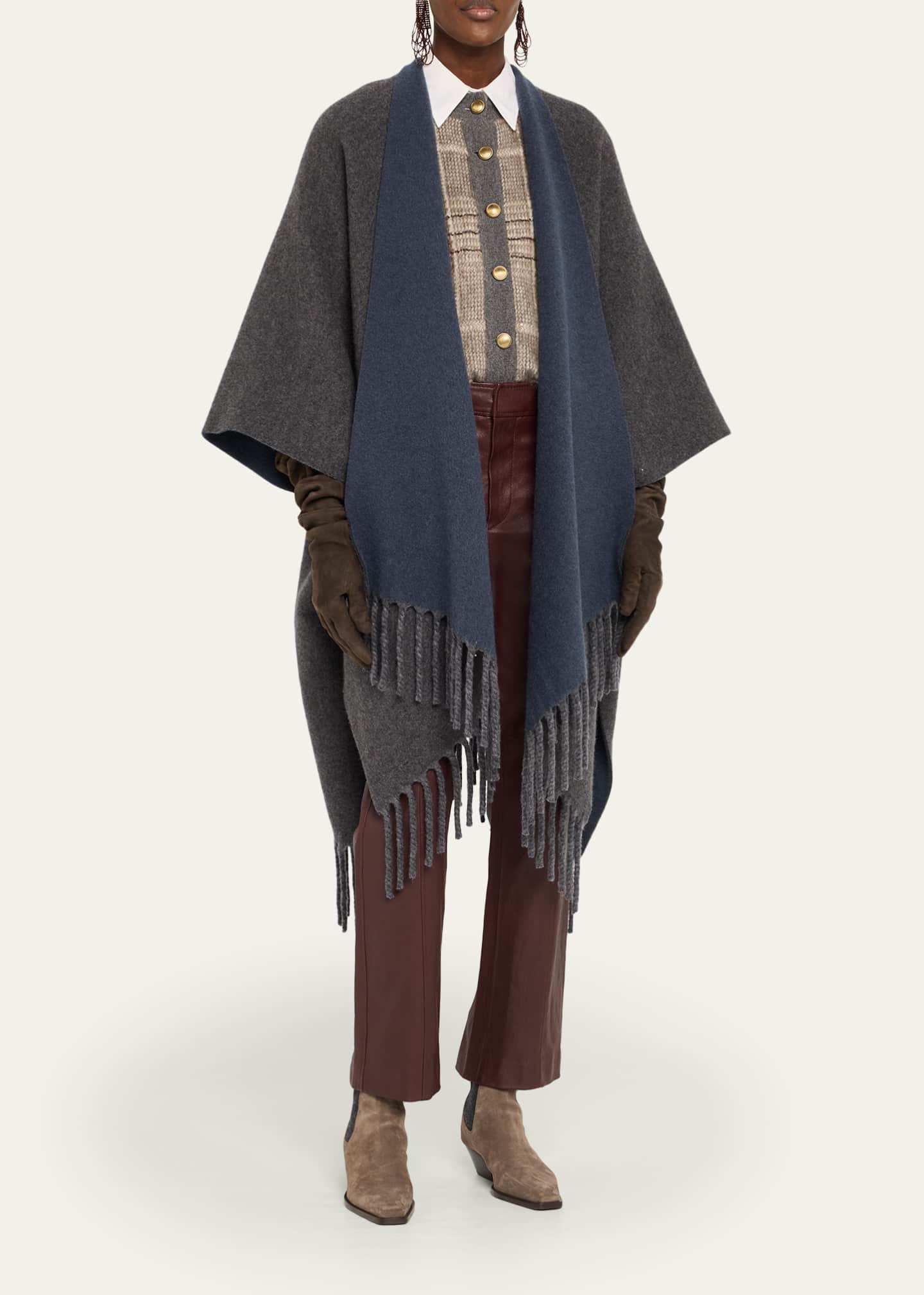 Brunello Cucinelli Reversible Cashmere Poncho Image 4 of 5
