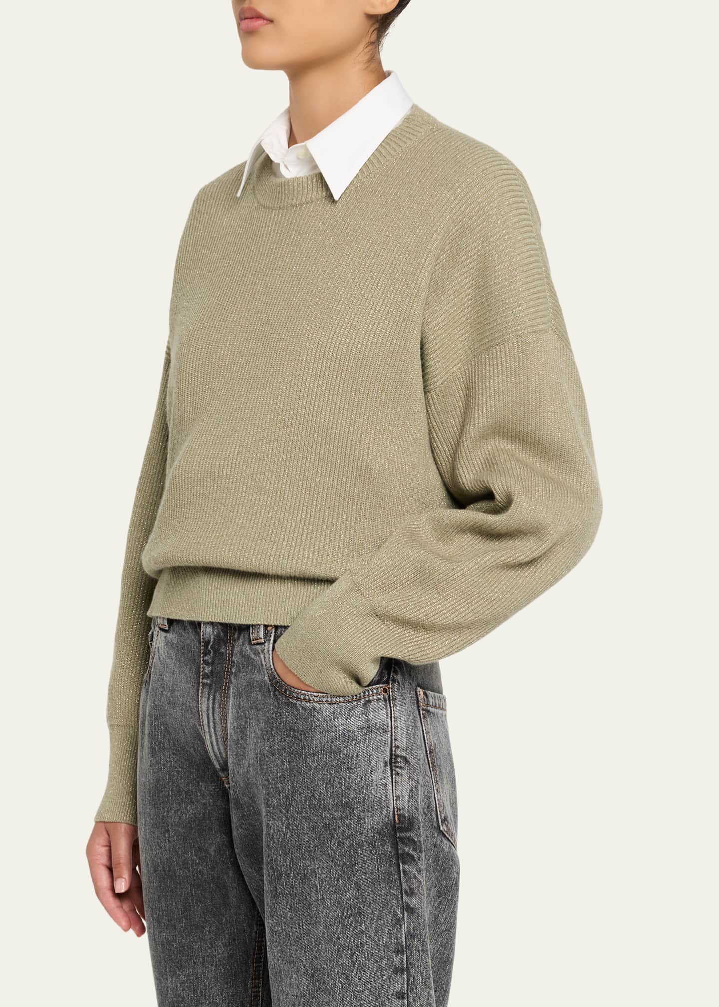 Brunello Cucinelli Sparkling Cashmere Winter Vanise Crewneck Sweater Image 4 of 5