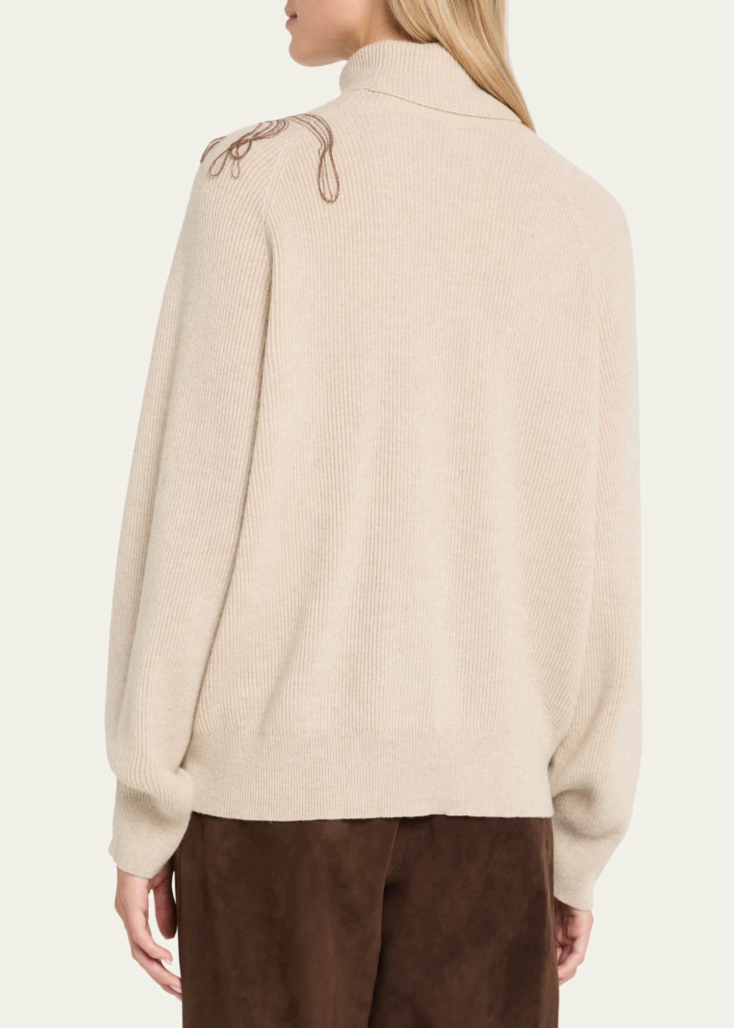 Brunello Cucinelli Cashmere Turtleneck with Monili Flower Detail Image 3 of 5