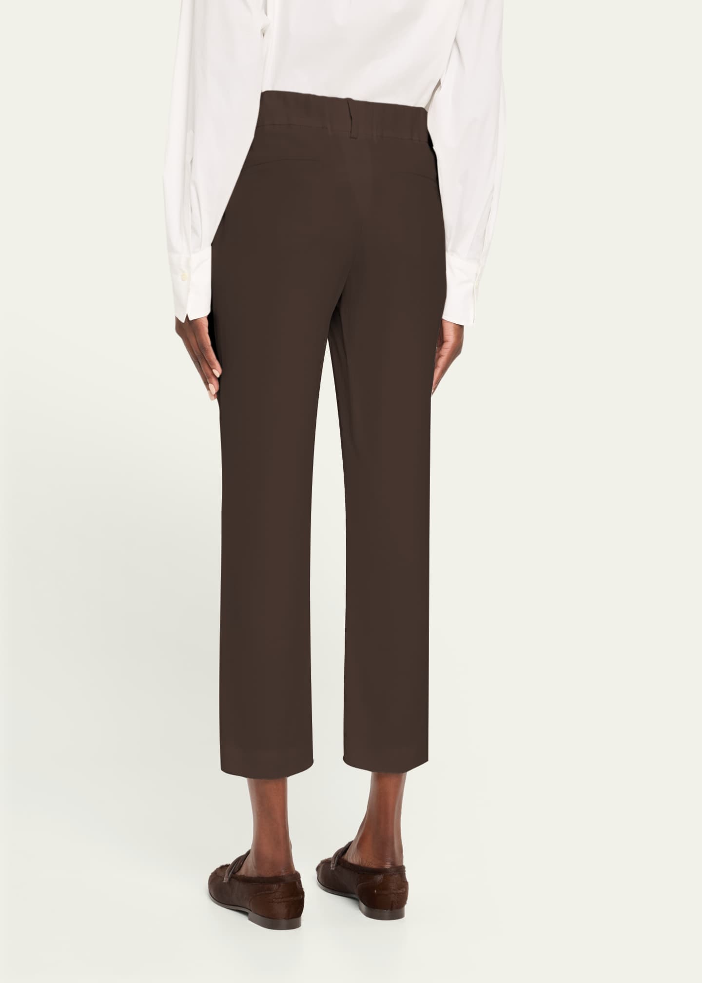 Silk Crepe Cady Tailored Straight-Leg Pull-On Pants