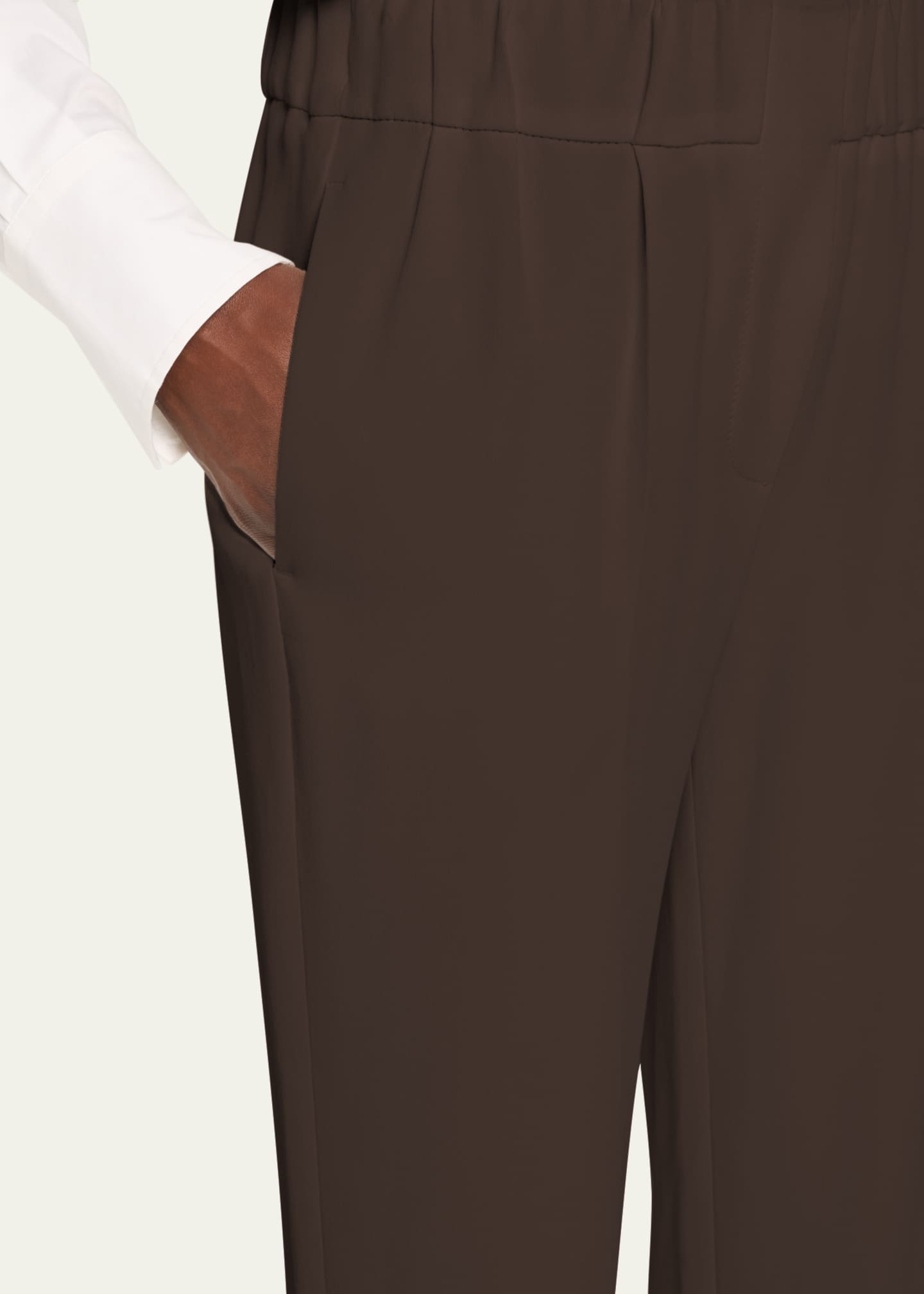 Silk Crepe Cady Tailored Straight-Leg Pull-On Pants