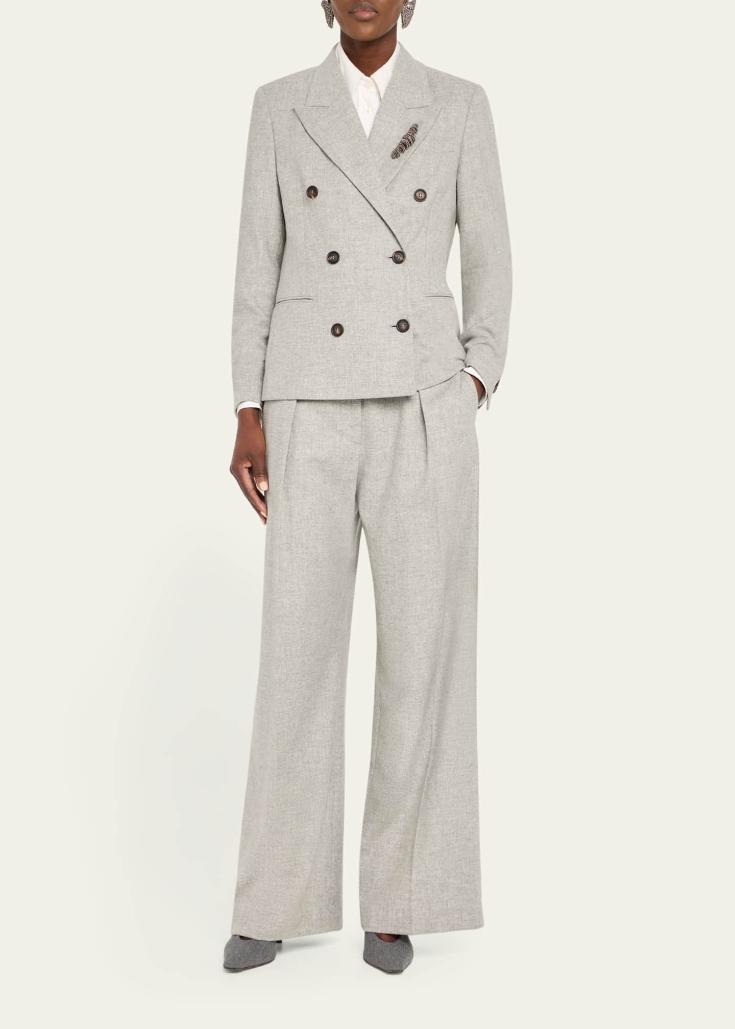 Brunello Cucinelli Cashmere-Wool Flannel Double-Breasted Blazer Image 2 of 5