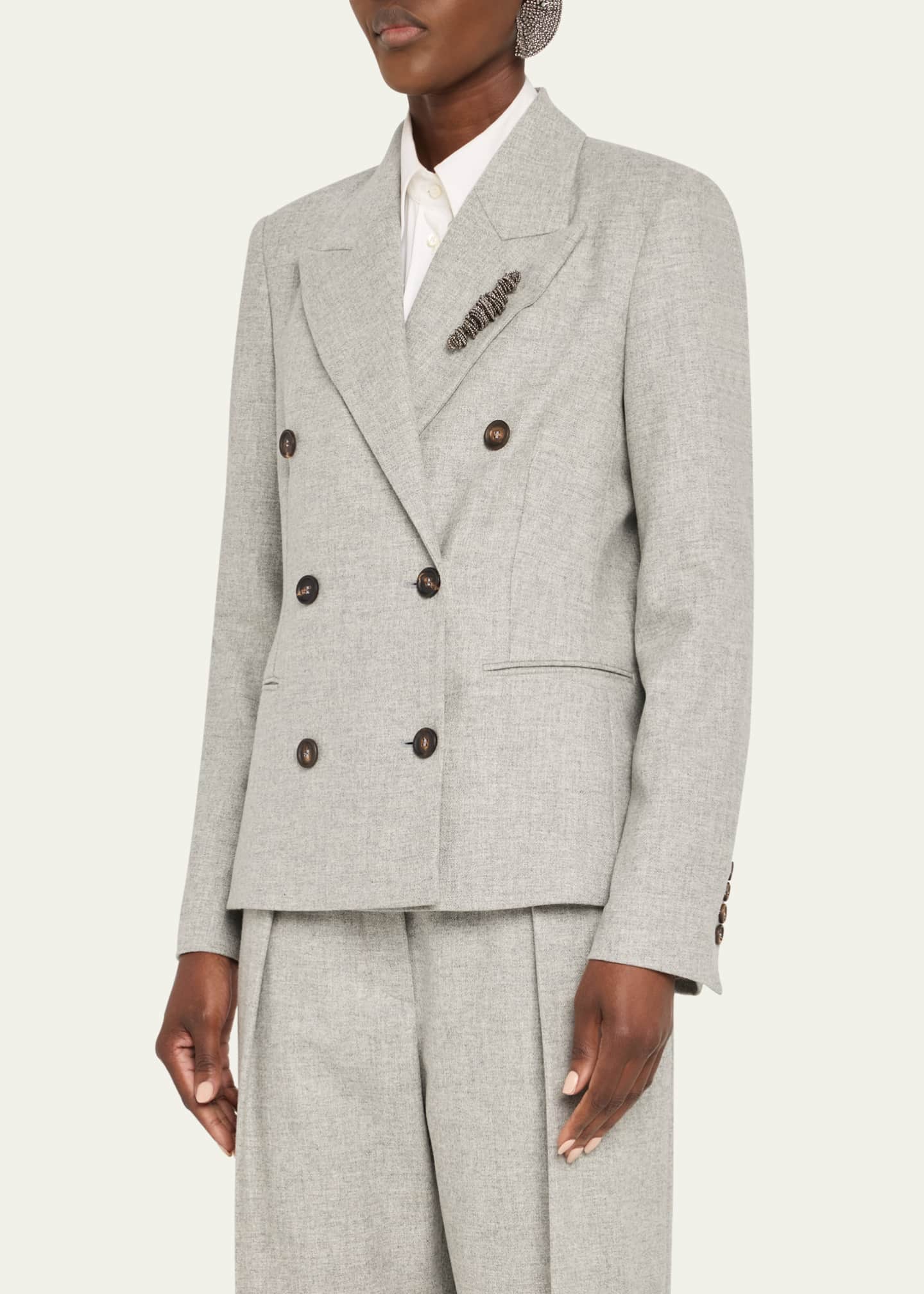 Brunello Cucinelli Cashmere-Wool Flannel Double-Breasted Blazer Image 4 of 5