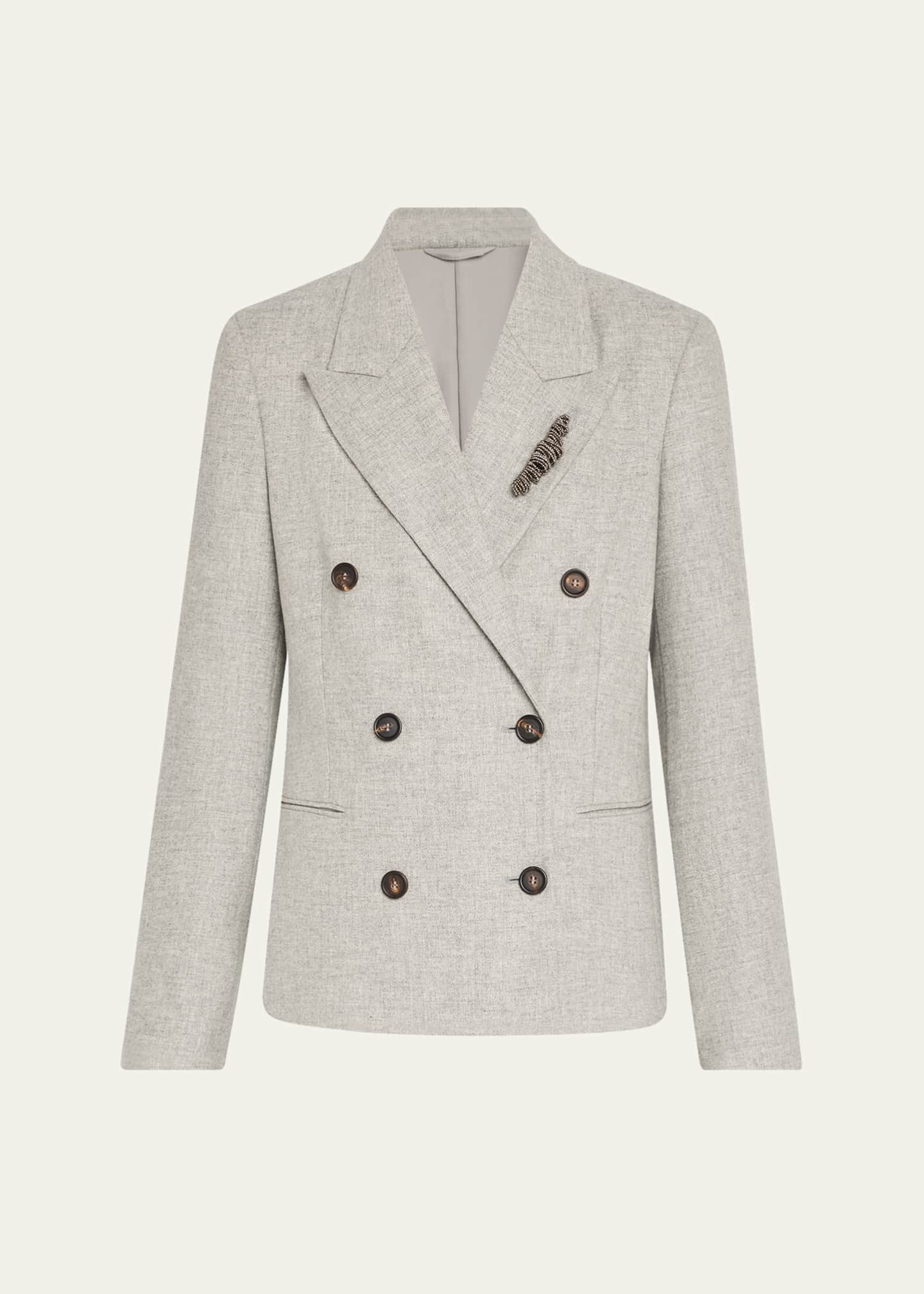 Brunello Cucinelli Cashmere-Wool Flannel Double-Breasted Blazer Image 1 of 5