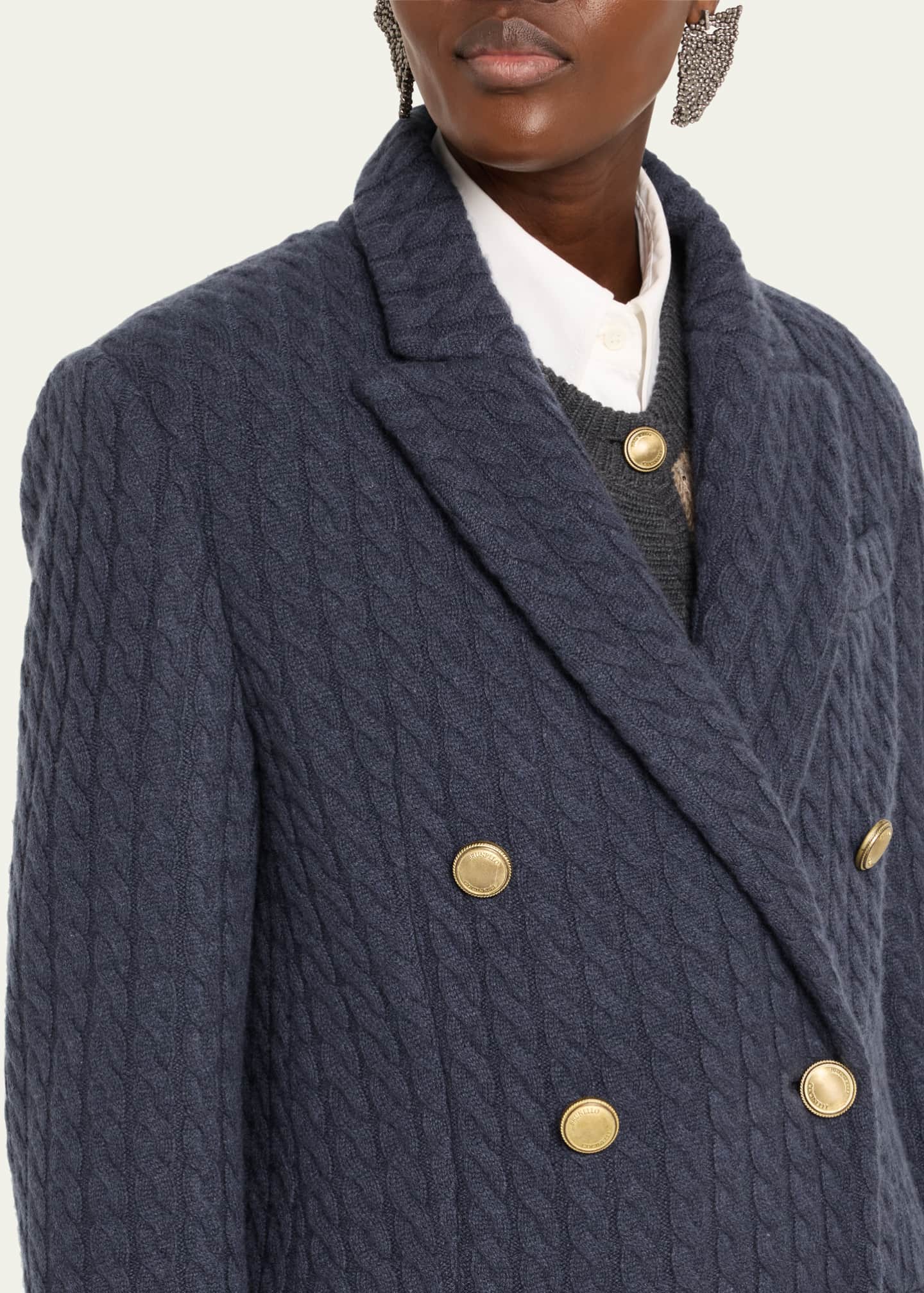 Brunello Cucinelli Cashmere Cable Knit Double-Breasted