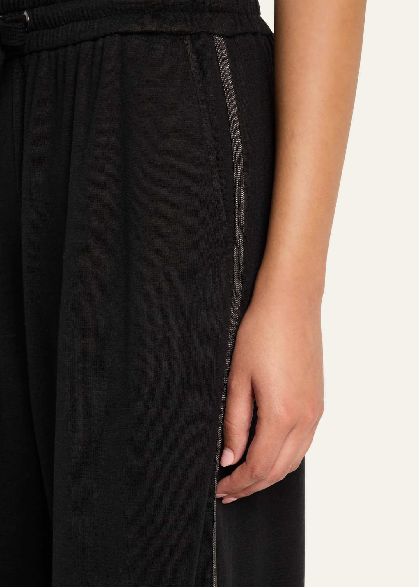 Brunello Cucinelli Monili Side-Stripe Cotton Silk Wide-Leg