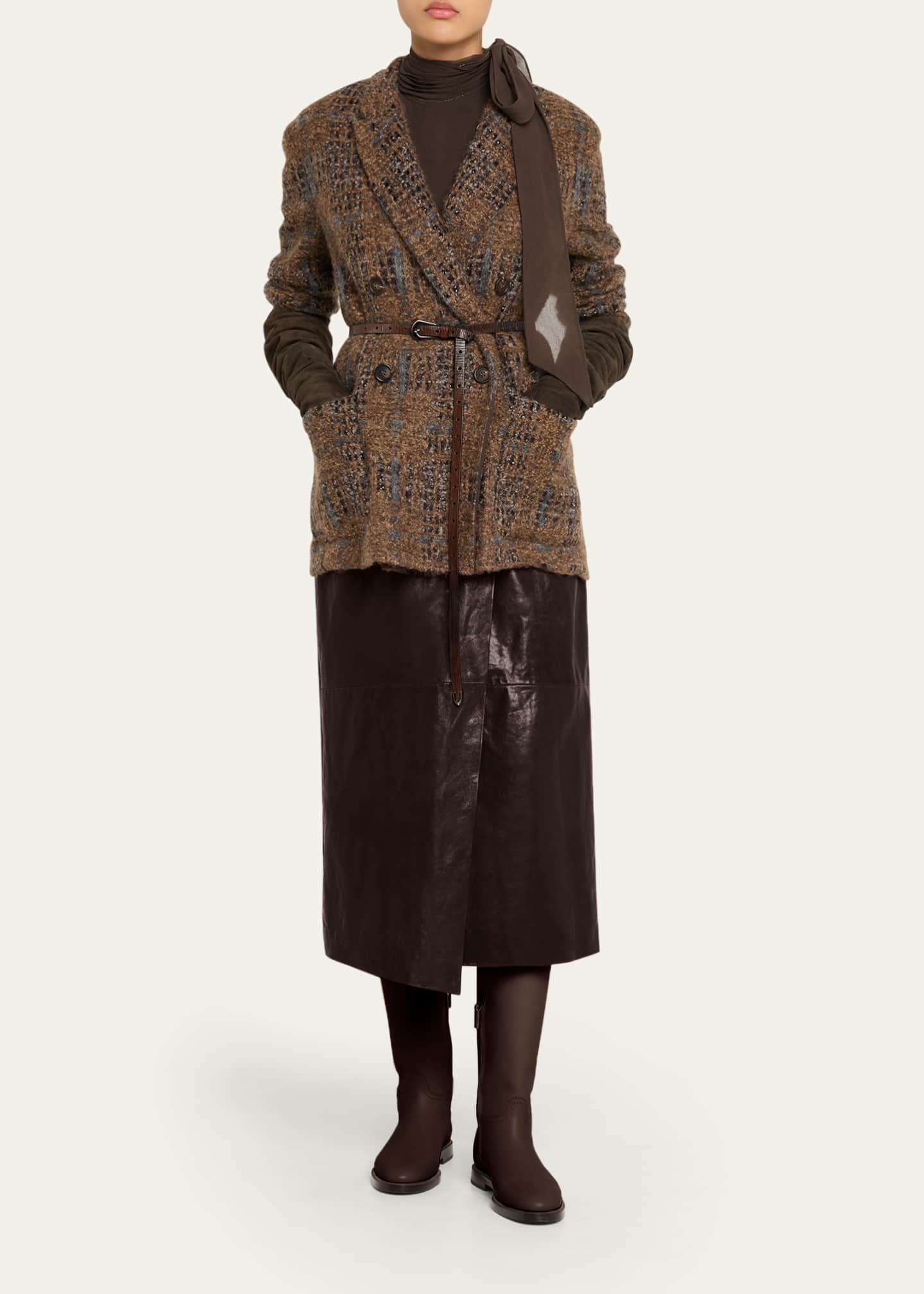Brunello Cucinelli Shiny Leather Midi Wrap Skirt Image 2 of 5