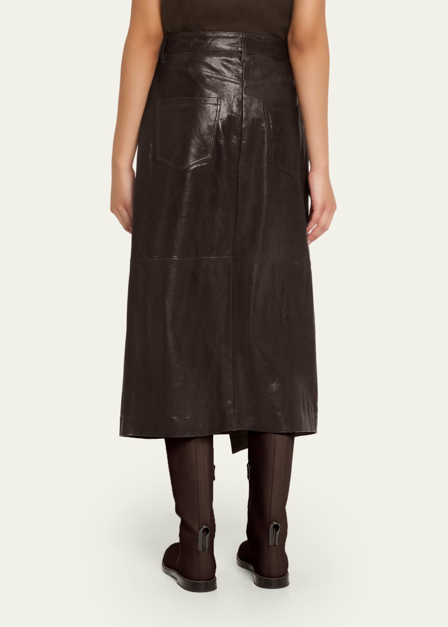Brunello Cucinelli Shiny Leather Midi Wrap Skirt Image 3 of 5