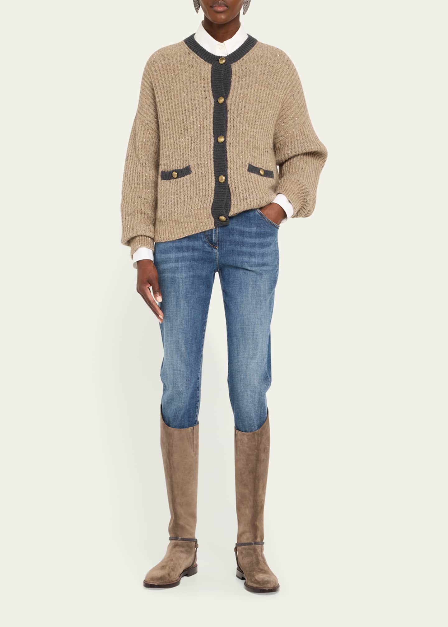 Brunello Cucinelli Wool-Mohair Pailette Bicolor Cardigan Image 2 of 5
