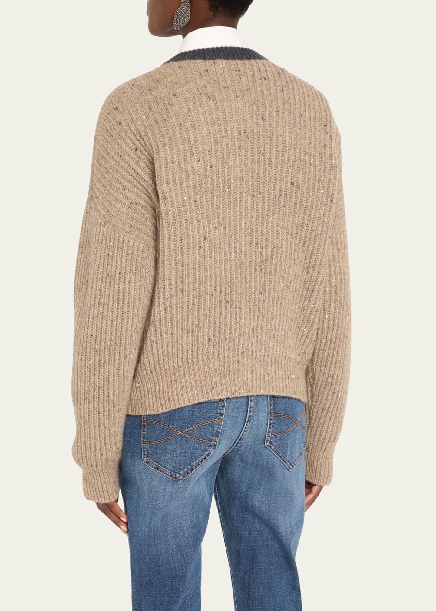 Brunello Cucinelli Wool-Mohair Pailette Bicolor Cardigan Image 3 of 5