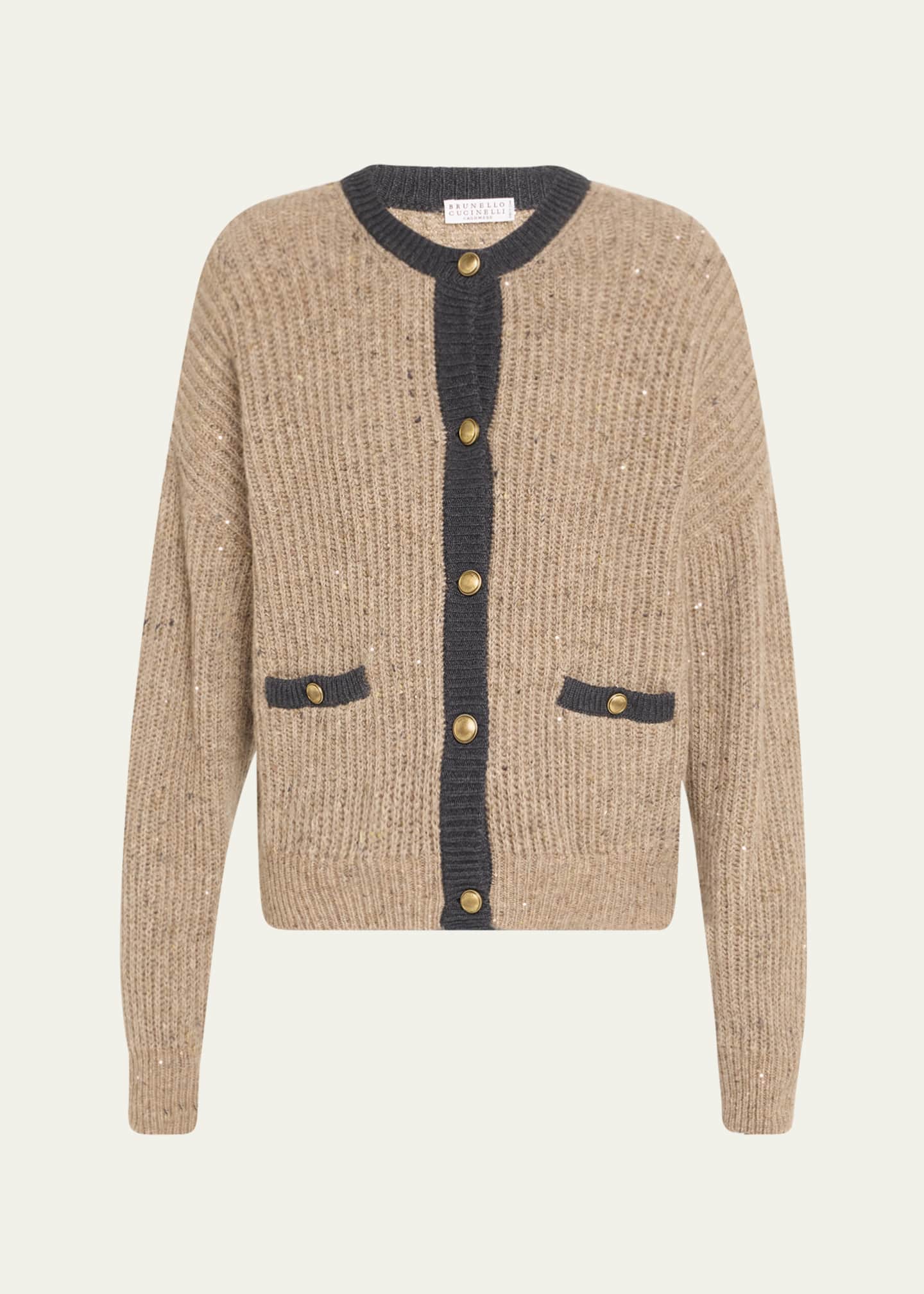 Brunello Cucinelli Wool-Mohair Pailette Bicolor Cardigan Image 1 of 5