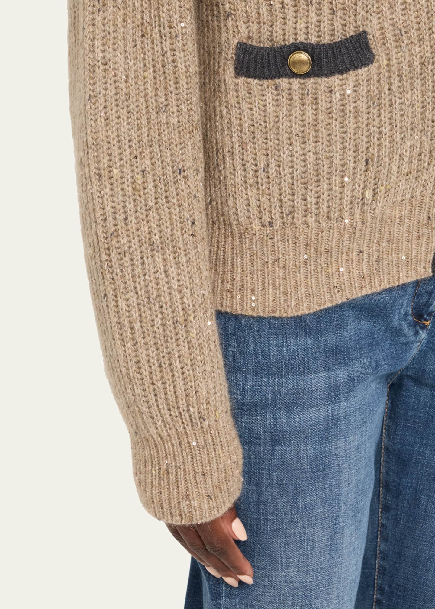 Brunello Cucinelli Wool-Mohair Pailette Bicolor Cardigan Image 5 of 5