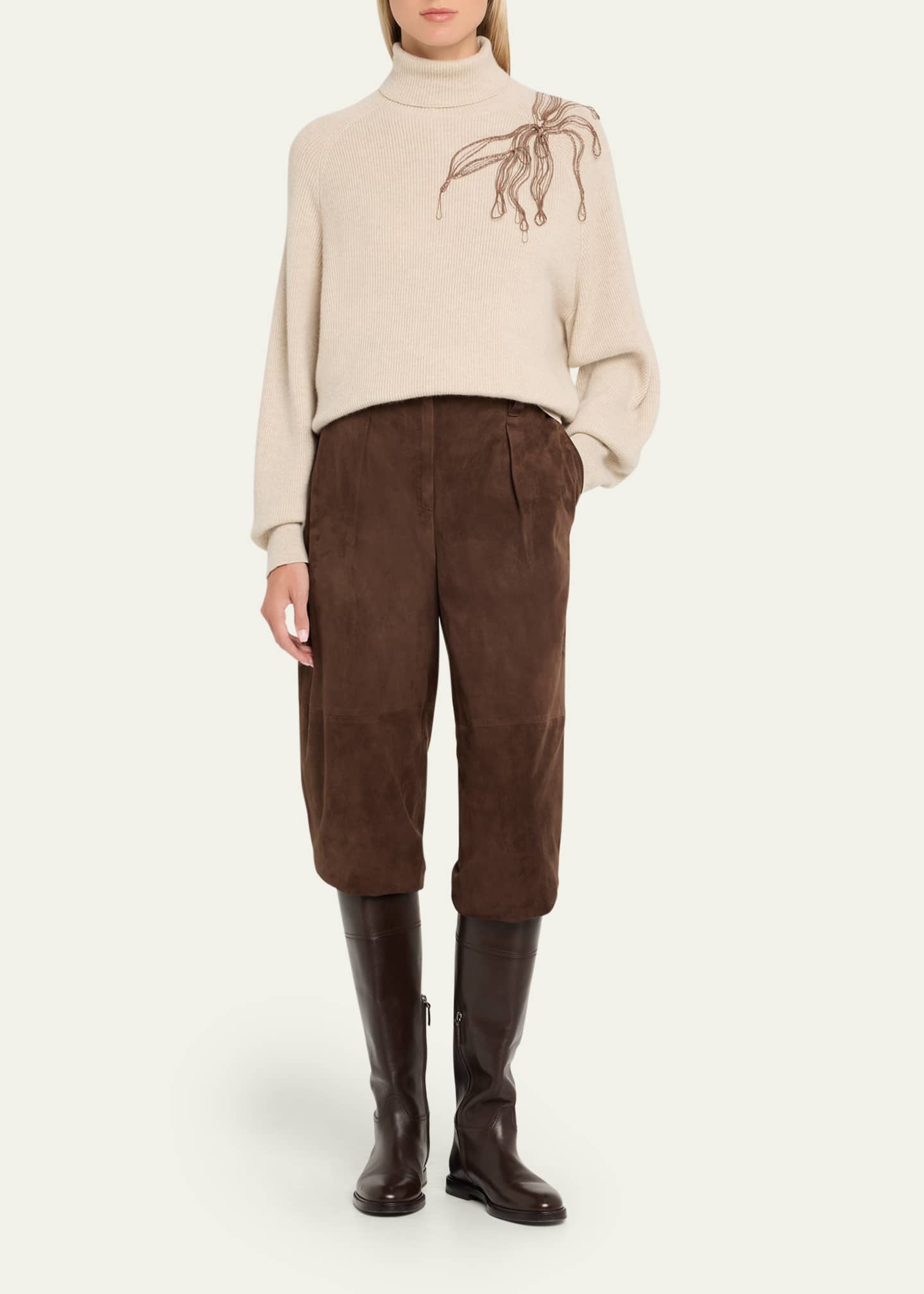 Brunello Cucinelli Pleated Suede Pants Image 2 of 5