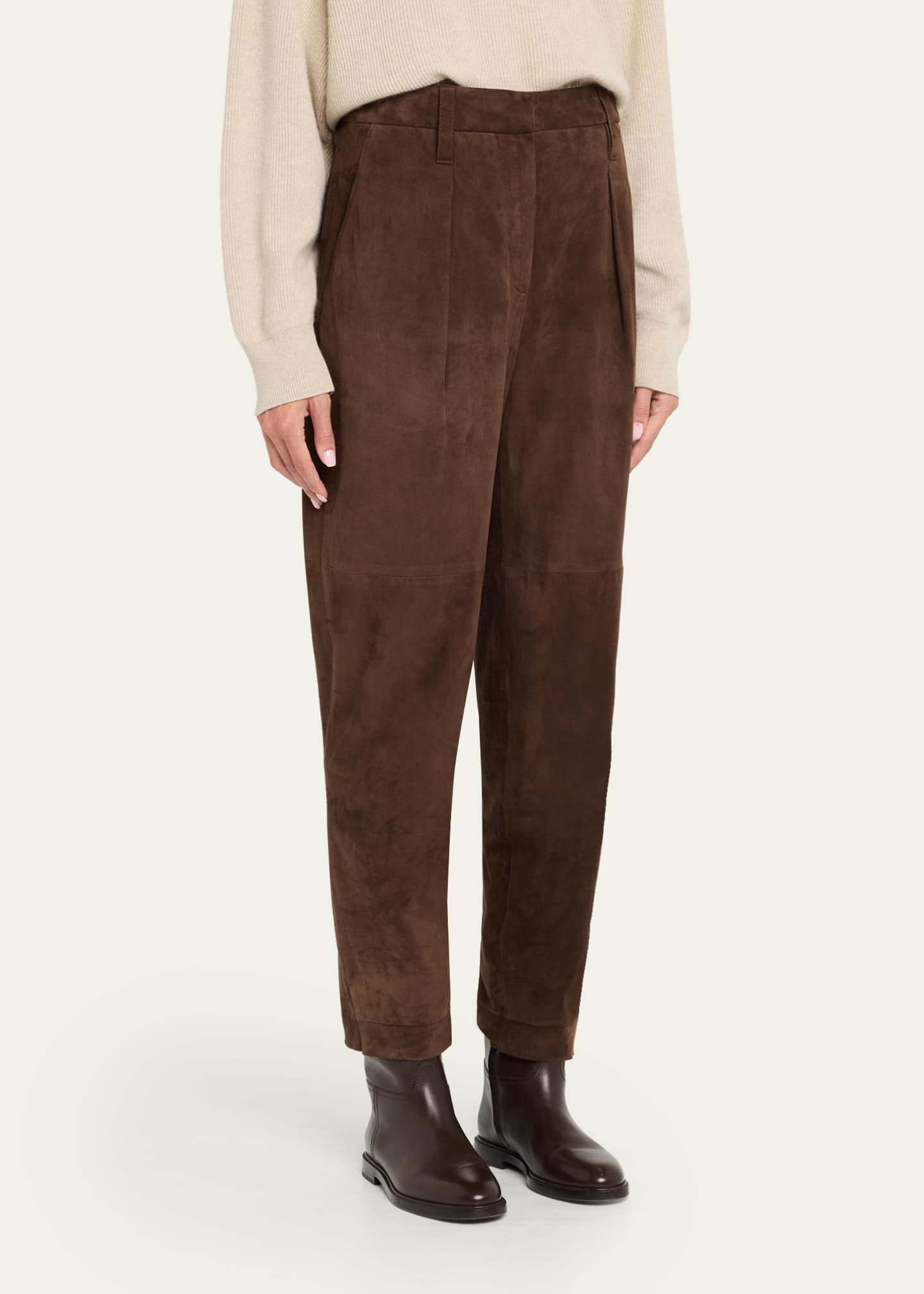 Brunello Cucinelli Pleated Suede Pants Image 4 of 5