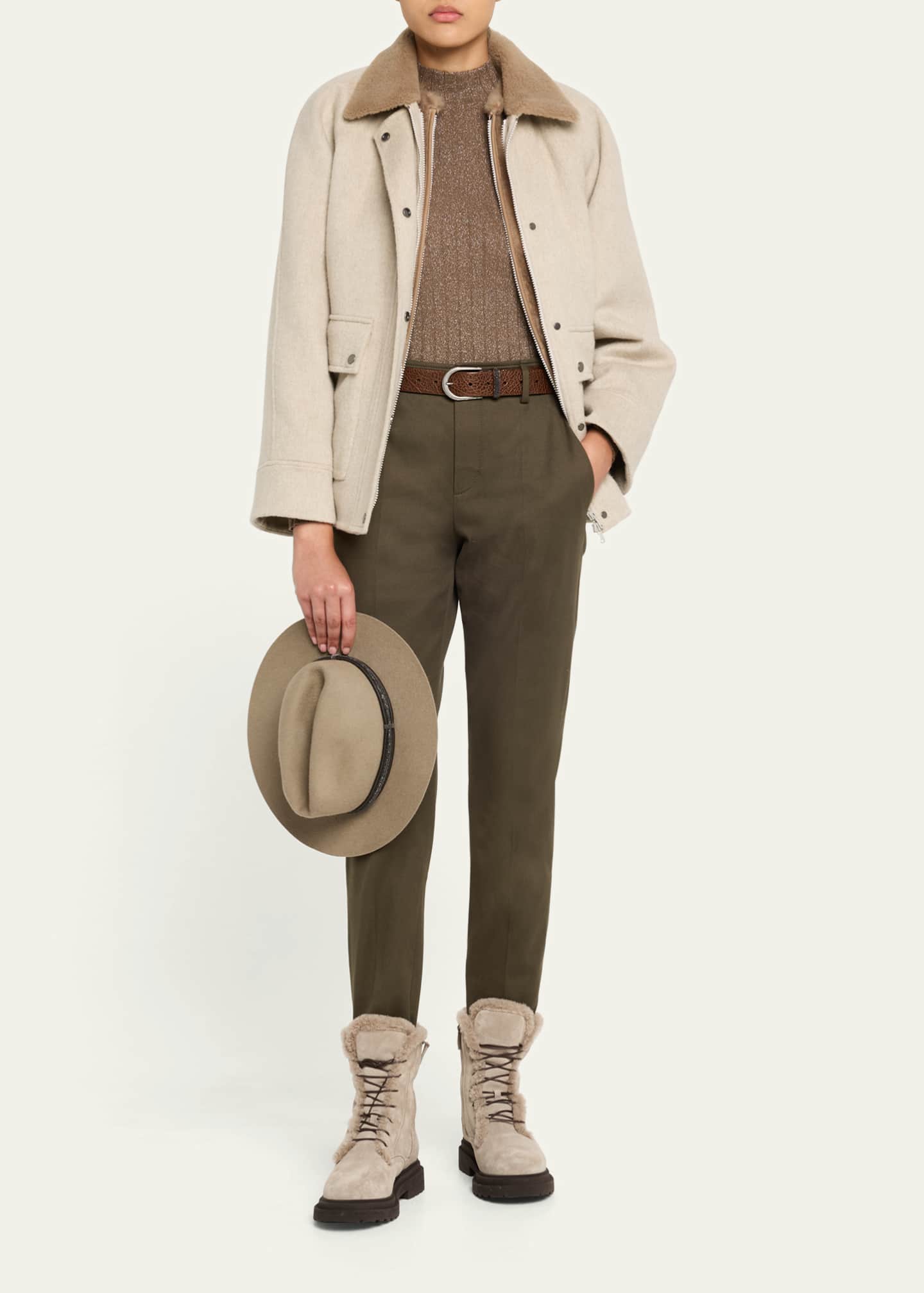 Brunello Cucinelli Cotton Stretch Slim-Leg Cigarette Pants With Slits Image 2 of 4