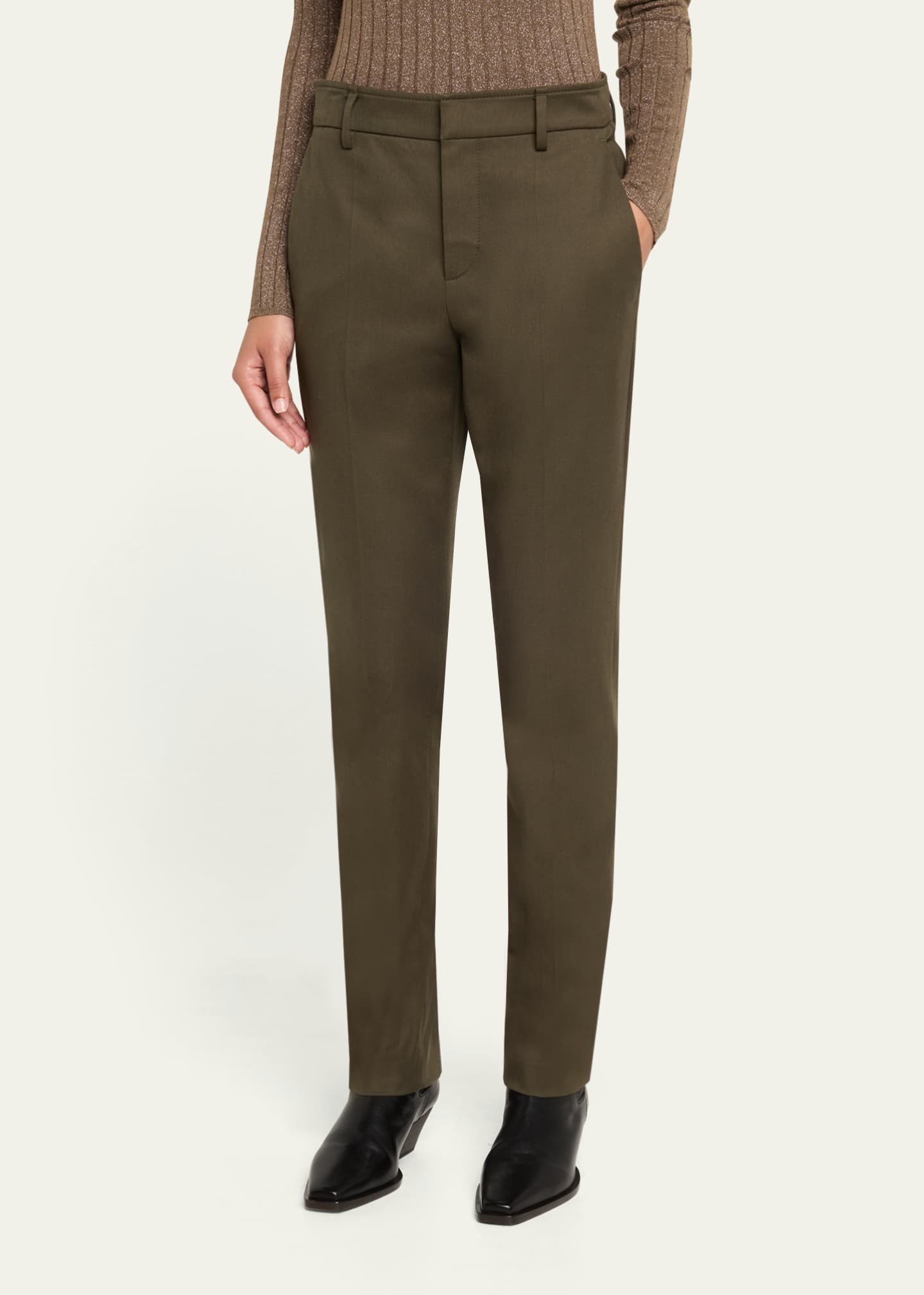Brunello Cucinelli Cotton Stretch Slim-Leg Cigarette Pants With Slits Image 4 of 4