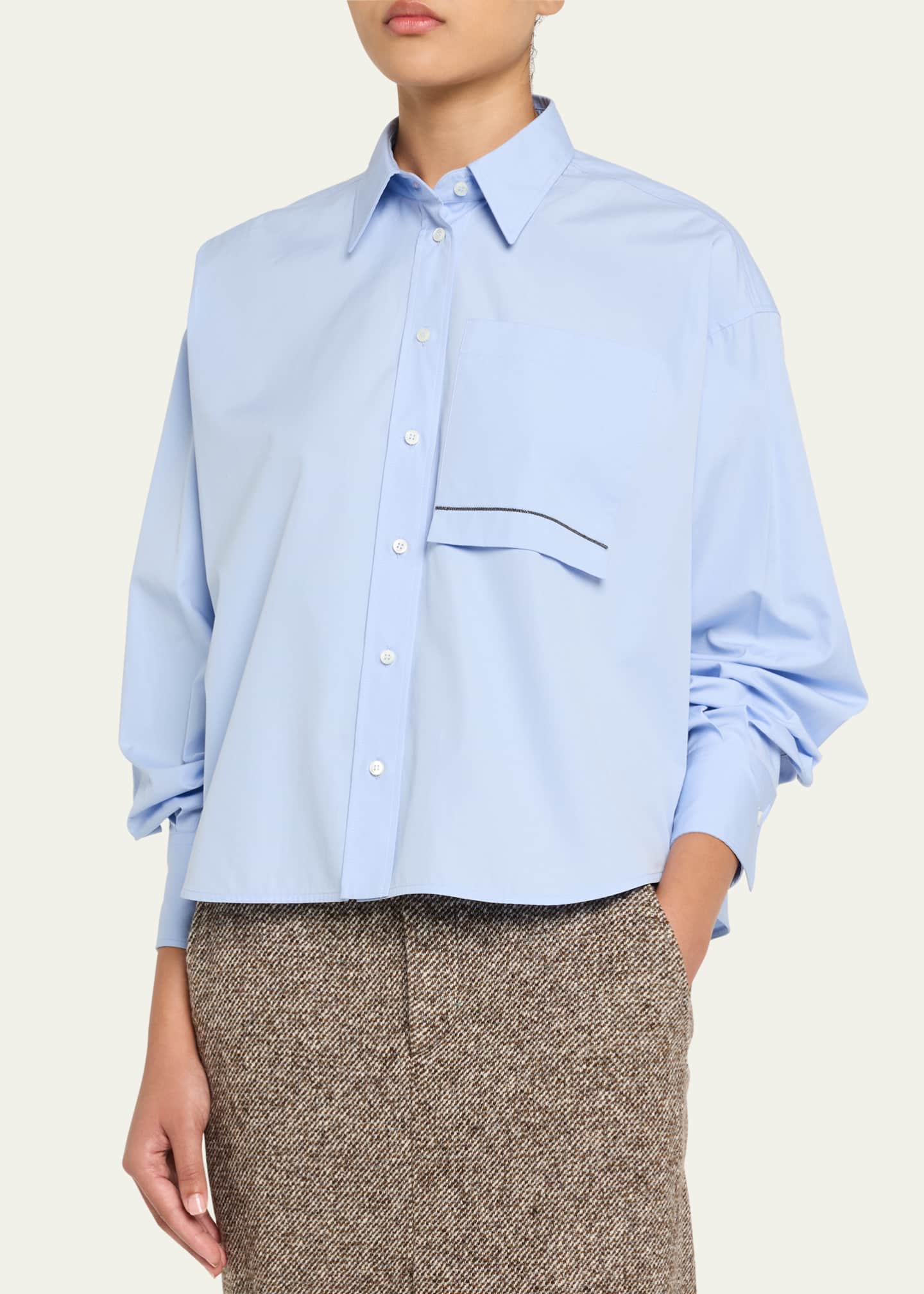 Brunello Cucinelli Monili Flap Pocket Poplin Button-Down Shirt Image 4 of 5