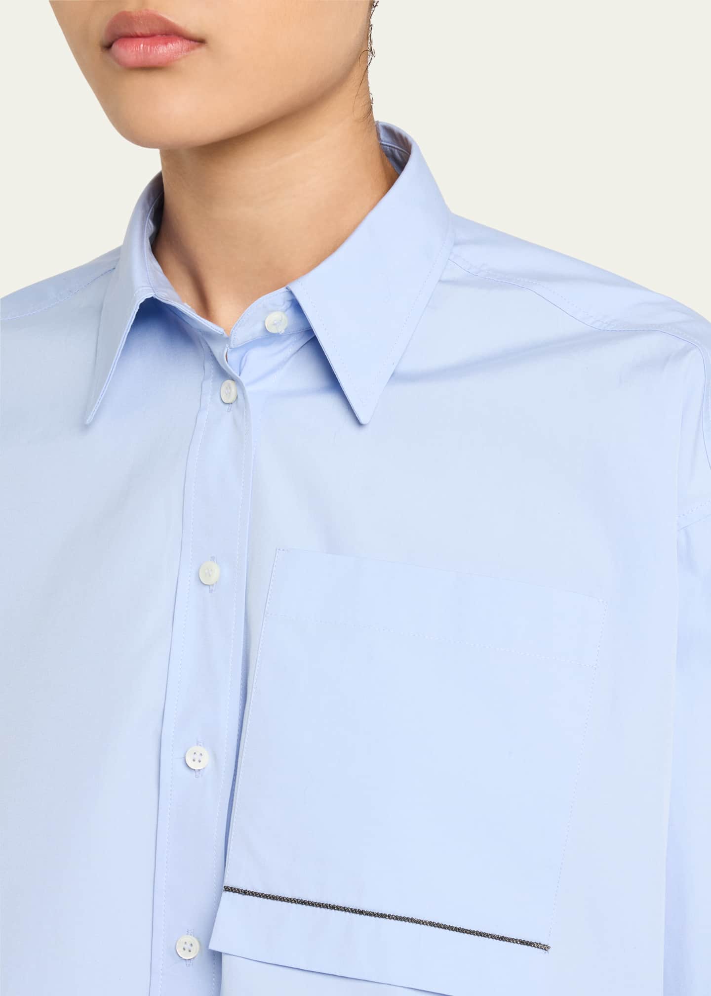 Brunello Cucinelli Monili Flap Pocket Poplin Button-Down Shirt Image 5 of 5
