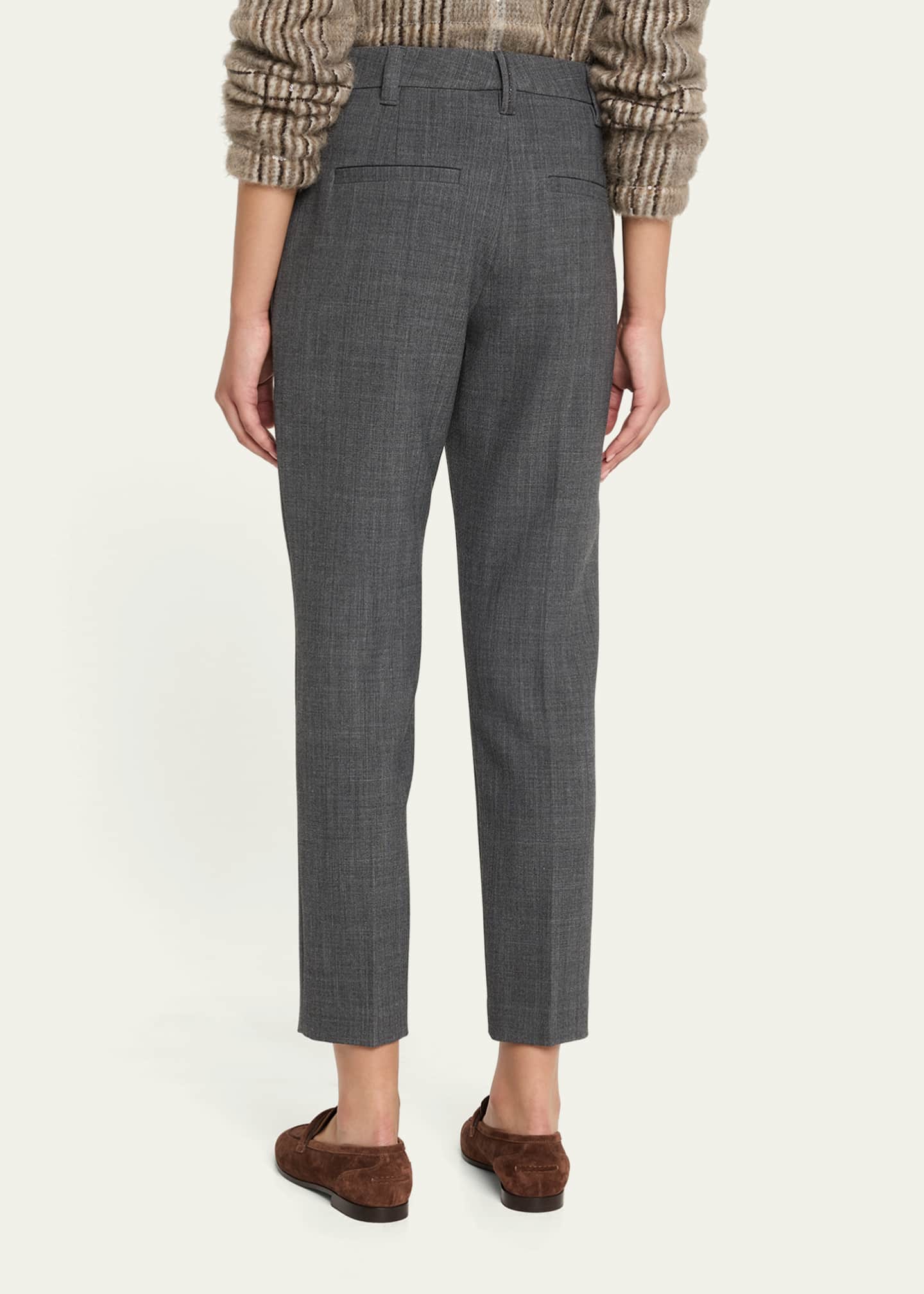 Brunello Cucinelli Double Wool Canvas Skinny-Leg Ankle Cigarette Pants Image 3 of 5
