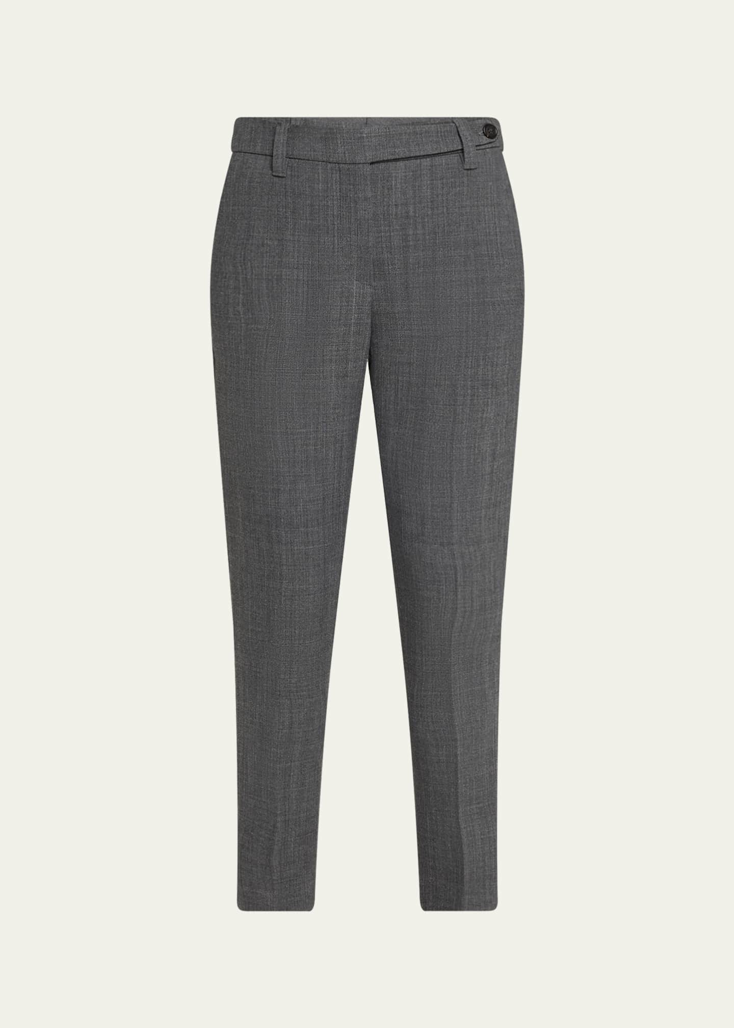 Brunello Cucinelli Double Wool Canvas Skinny-Leg Ankle Cigarette Pants Image 1 of 5