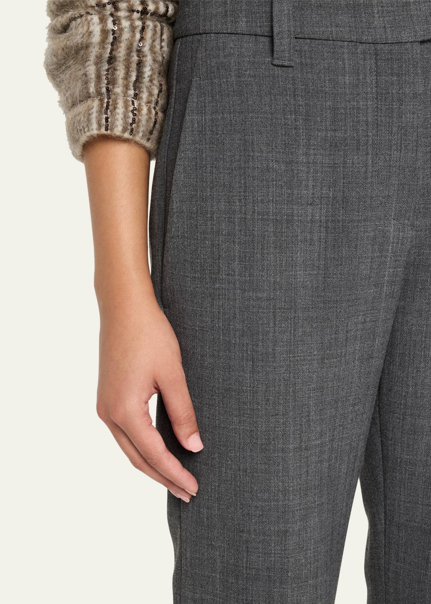 Brunello Cucinelli Double Wool Canvas Skinny-Leg Ankle Cigarette Pants Image 5 of 5